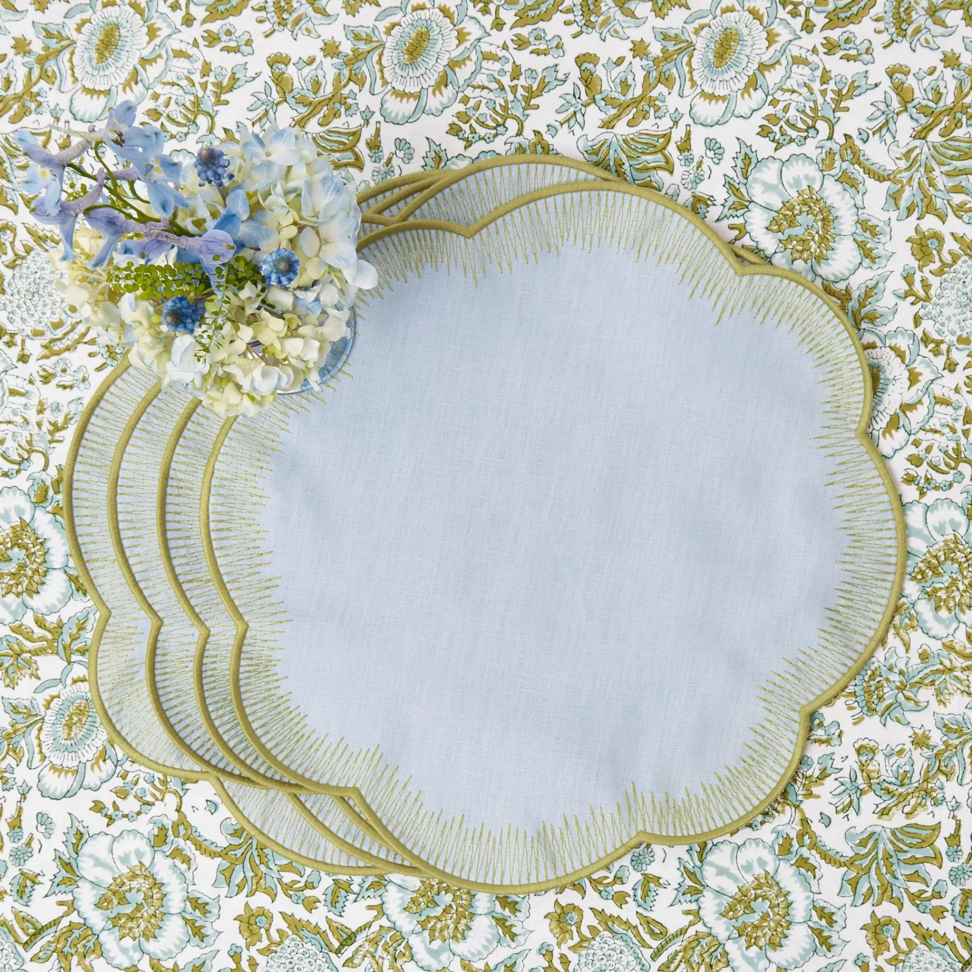 Clearance Alathea Blue & Green Linen Placemats (Set Of 4) Placemats