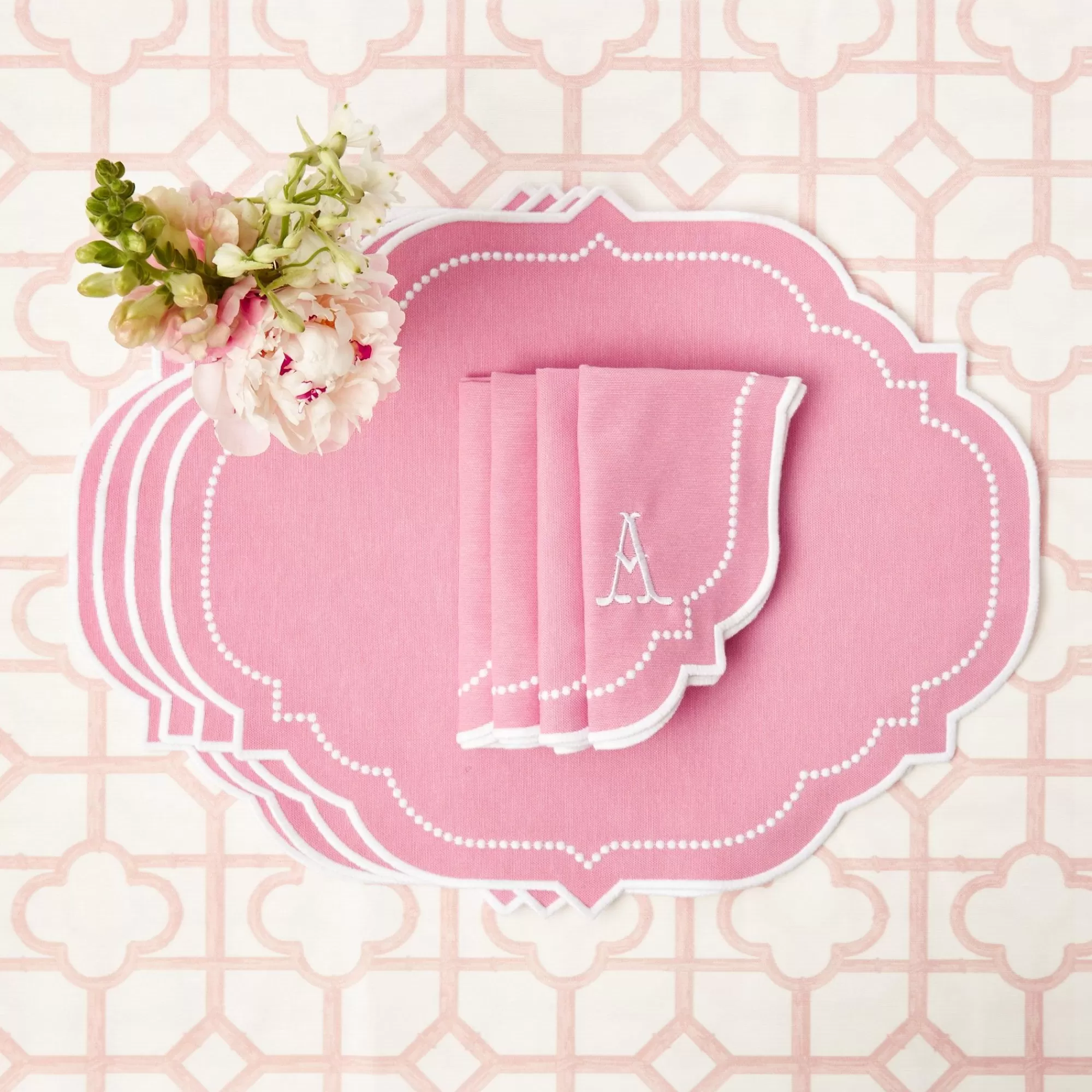 Hot Amelie Pink Placemats & Napkins (Set Of 4) Table Linen Sets