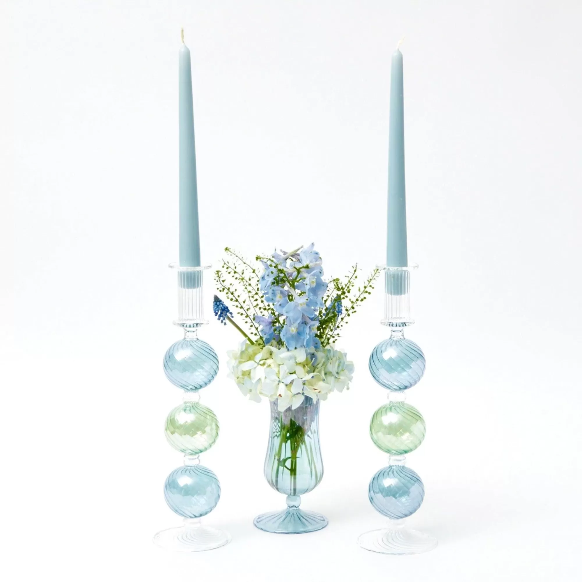 Best Sale Blue & Green Camille Candle Holder (Pair) Candle Holders