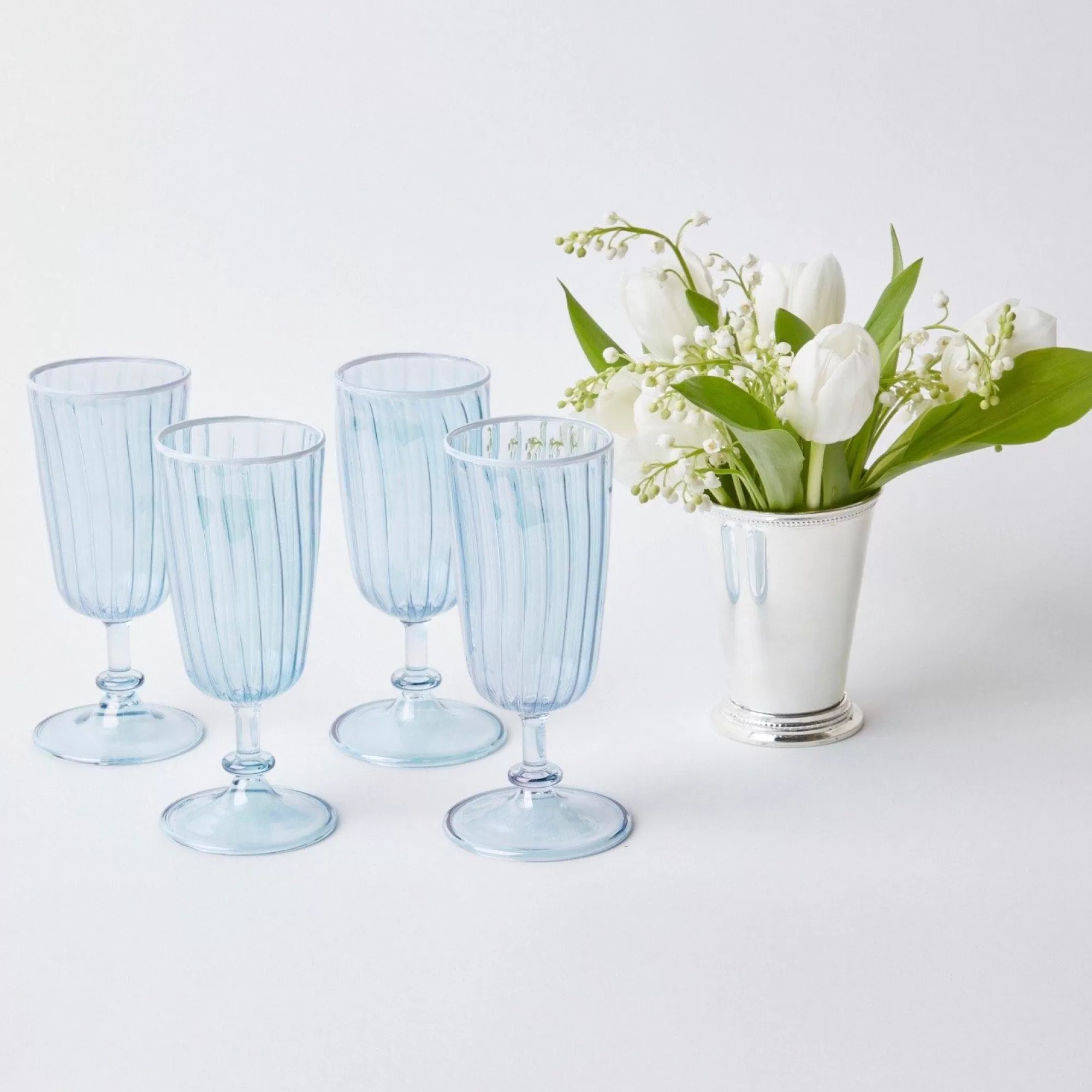 Cheap Blue & White Rim Short Stem Glass (Set Of 4) Glasses