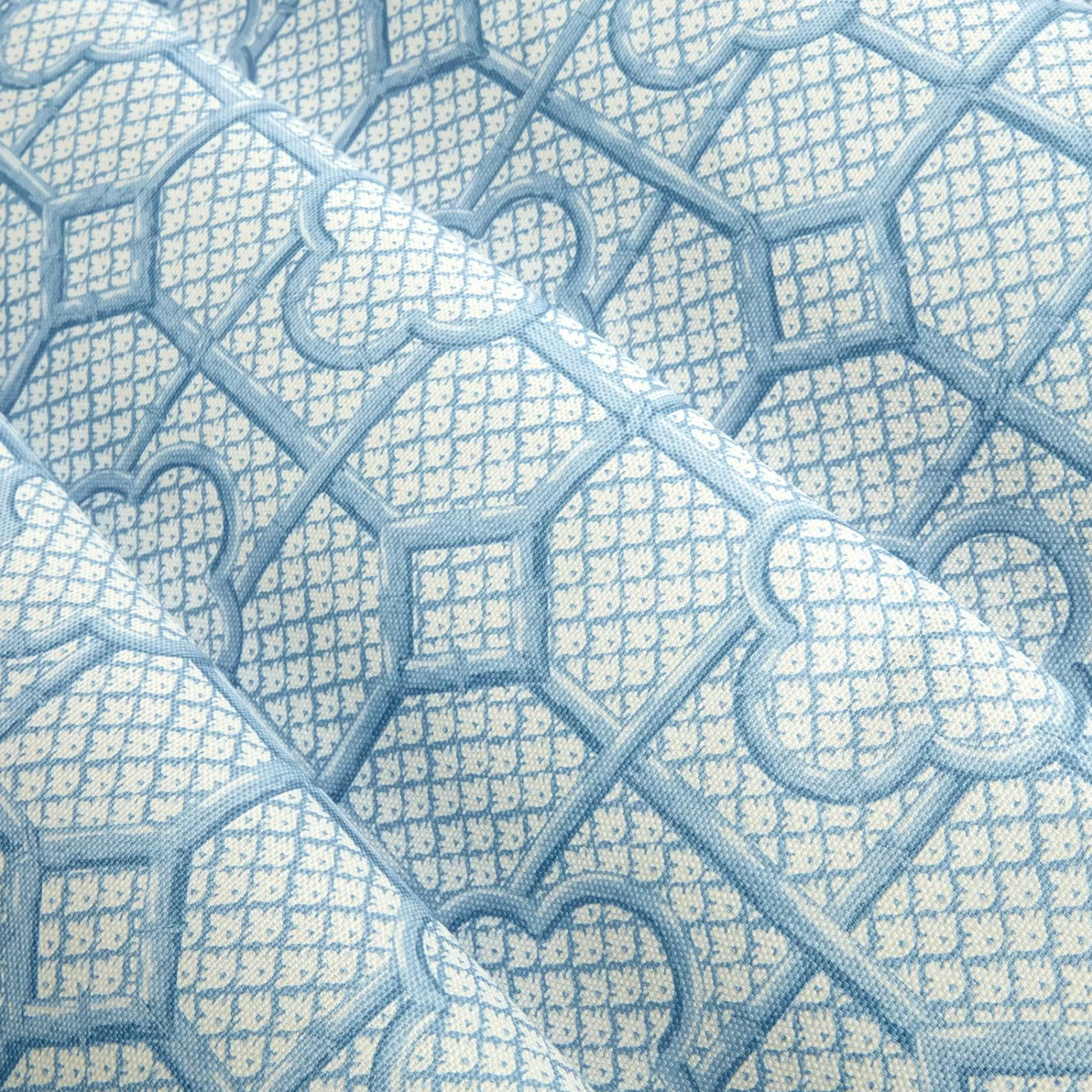 Hot Blue Bamboo Trellis Fabric Serena Fresson Fabrics