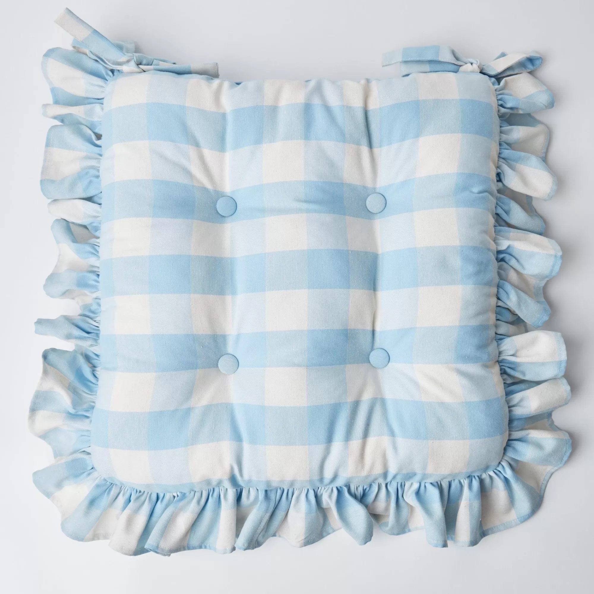 Sale Blue Gingham Ruffle Seat Pad Cushion Cushions