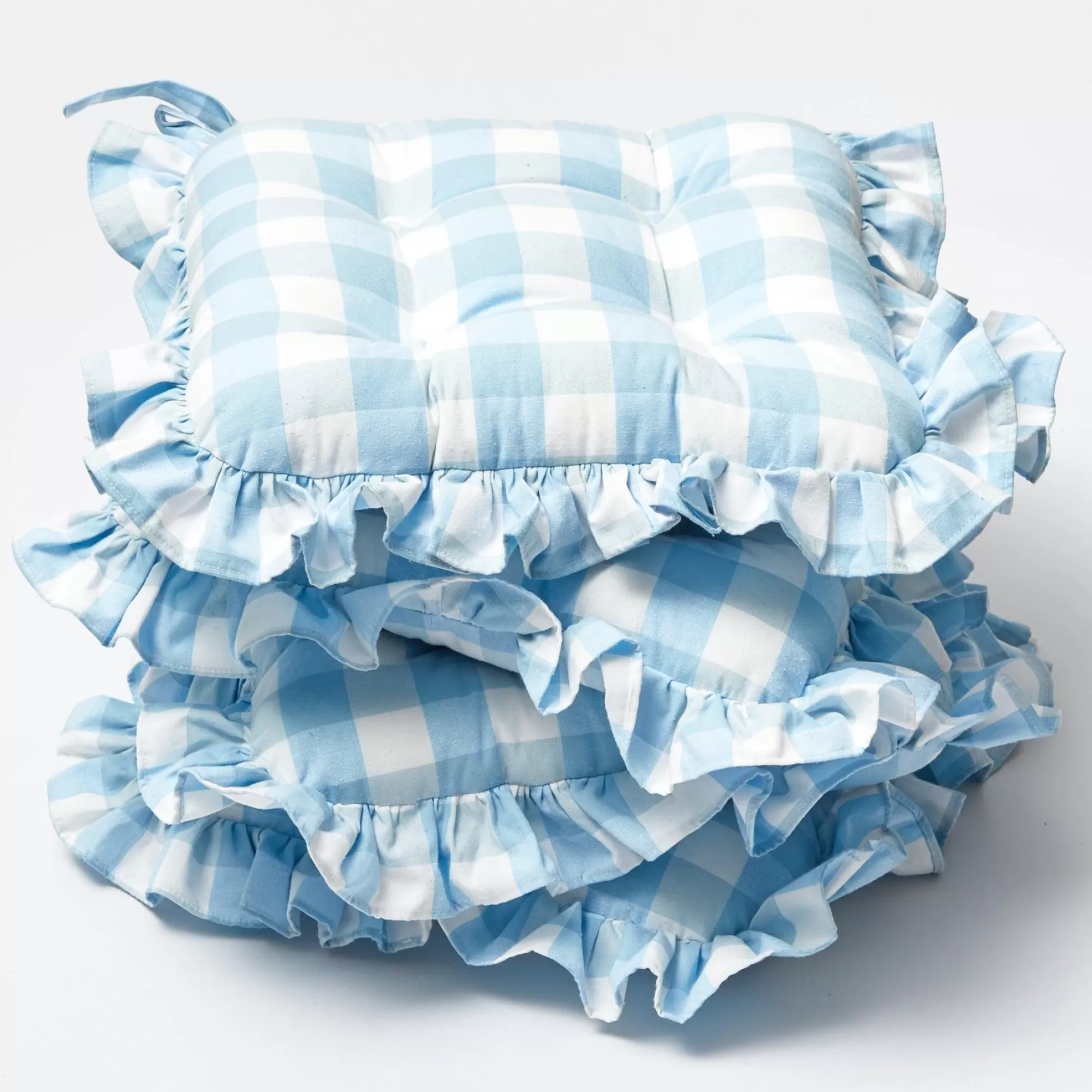 Cheap Blue Gingham Ruffle Seat Pad Cushion (Set Of 4) Cushions