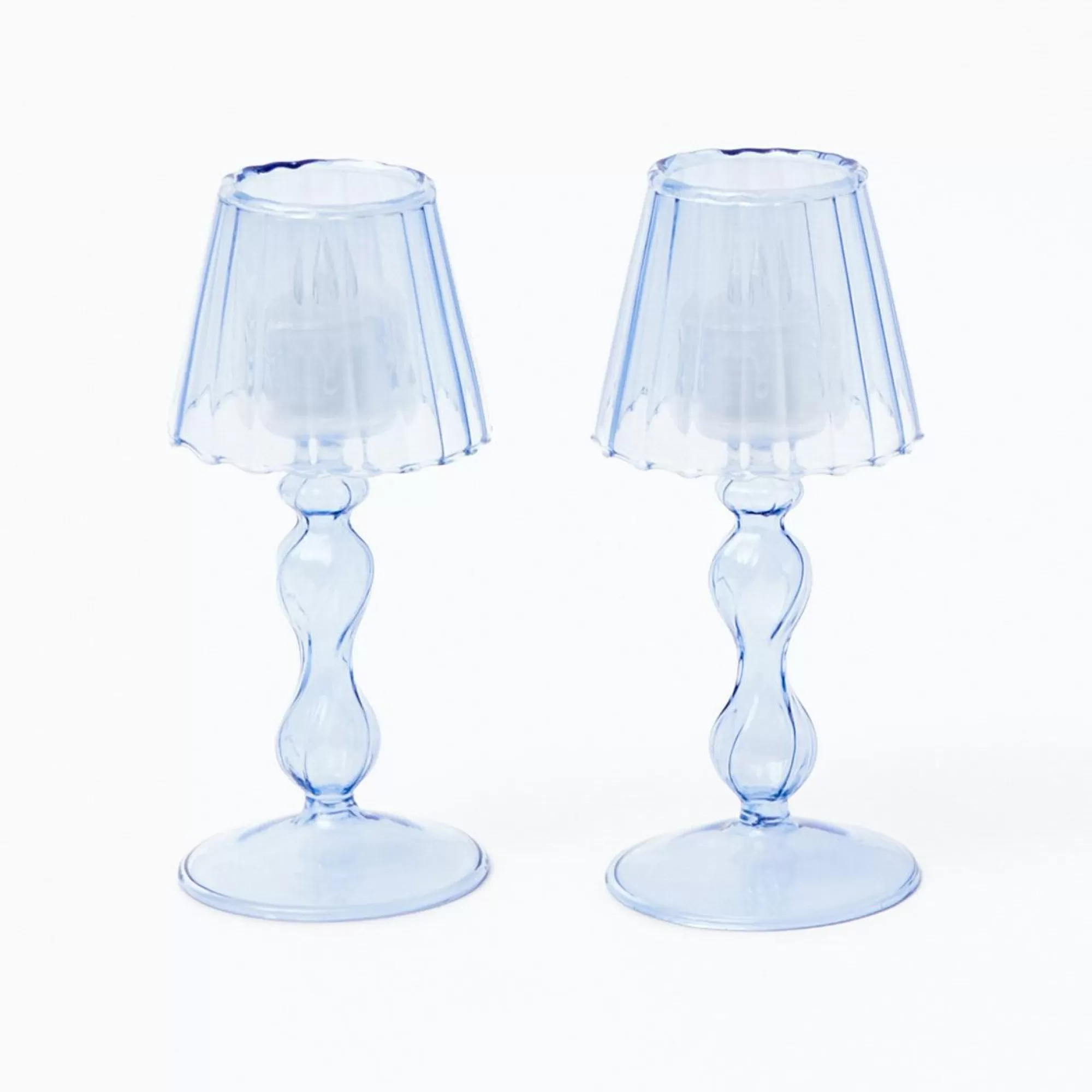 Discount Blue Glass Lantern Tea Light Holder (Pair) - 18 Cm Candle Holders