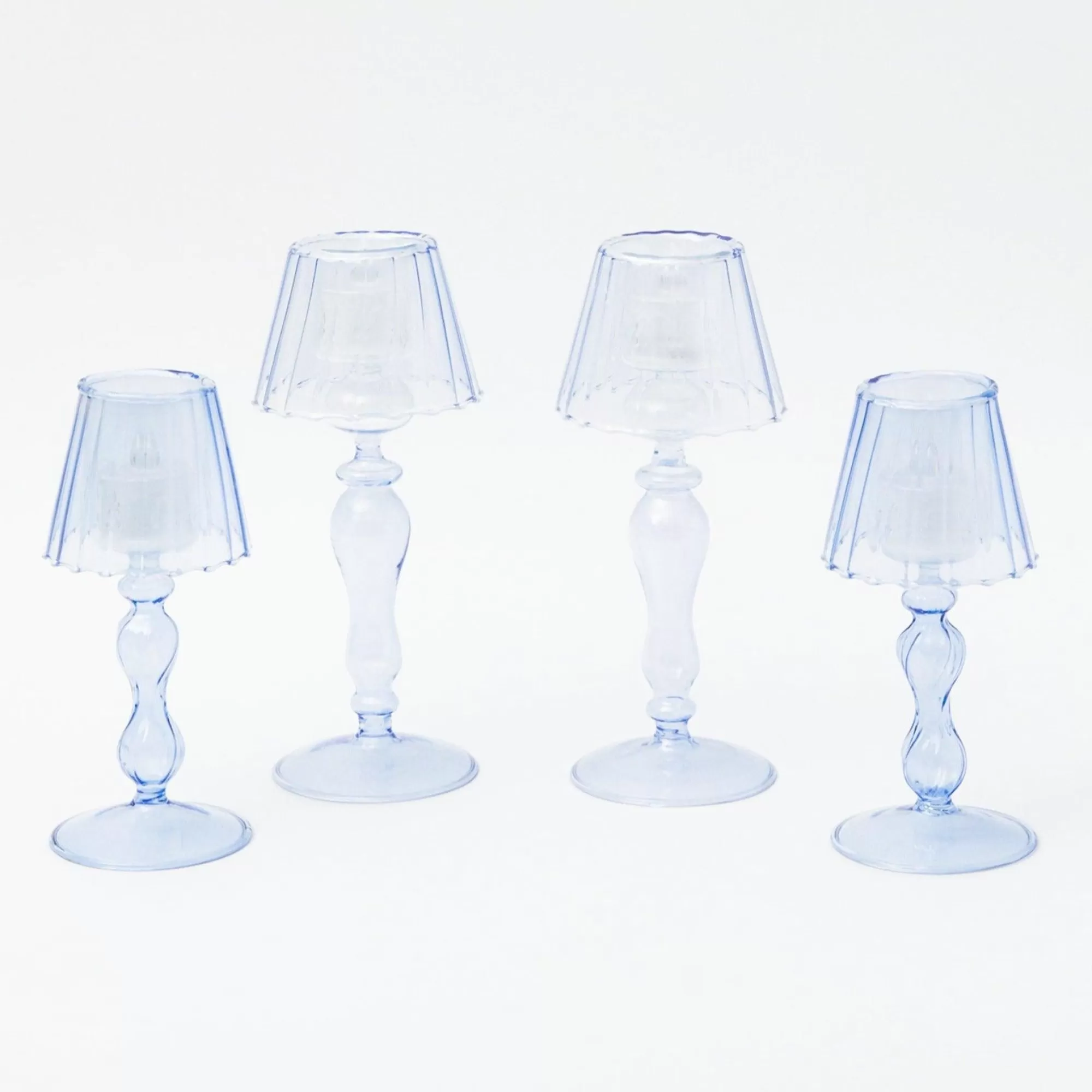 Sale Blue Glass Lantern Tea Light Holder Set Candle Holders