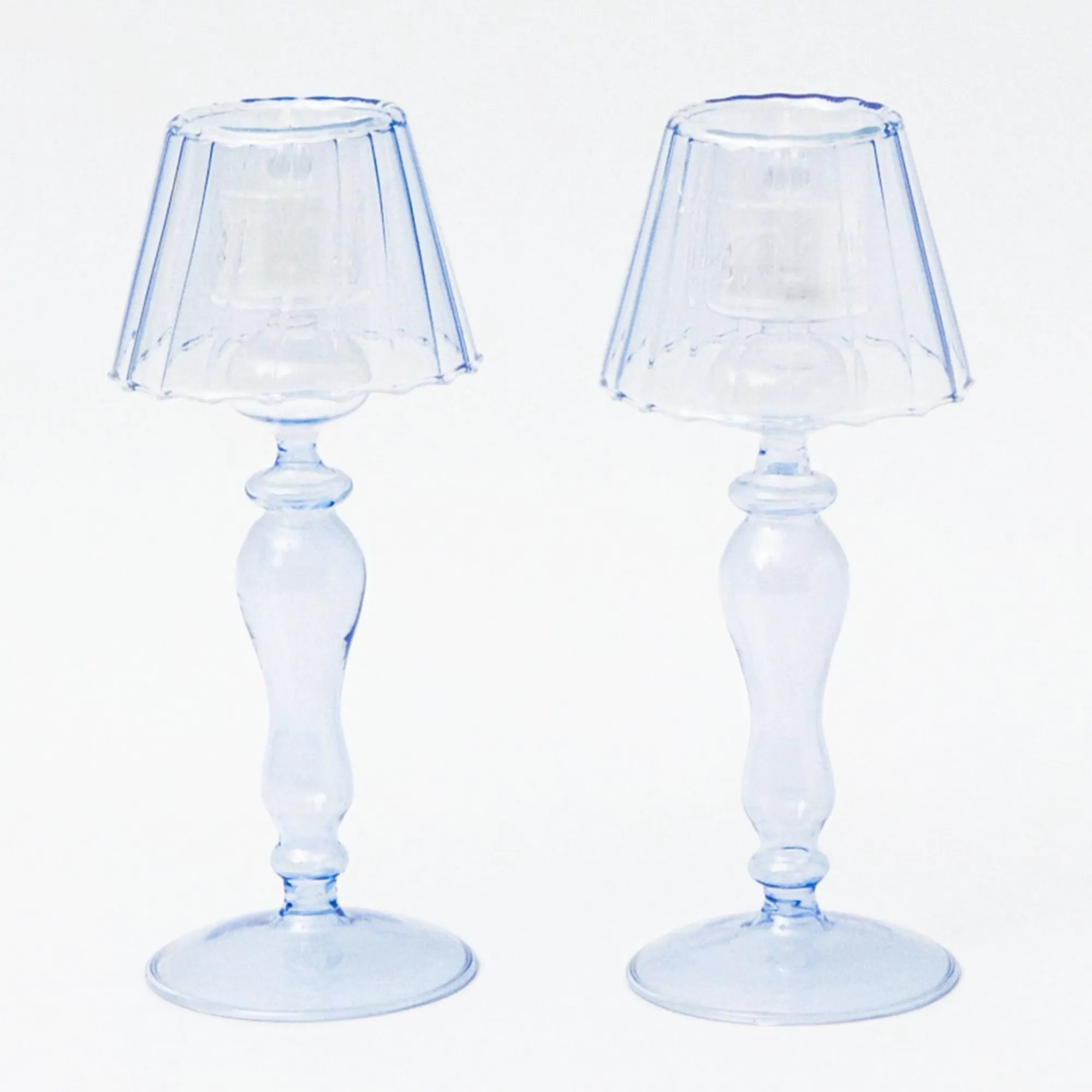 Shop Blue Glass Lantern Tea Light Holders (Pair) - 24Cm Candle Holders