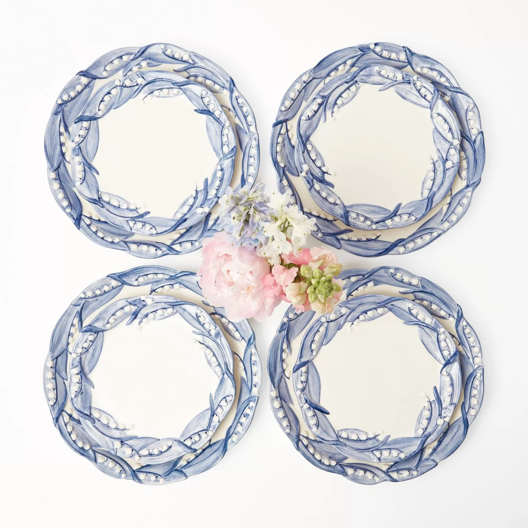 Best Blue Lily Of The Valley Dinner & Starter Plates (Set Of 8) Crockery Sets