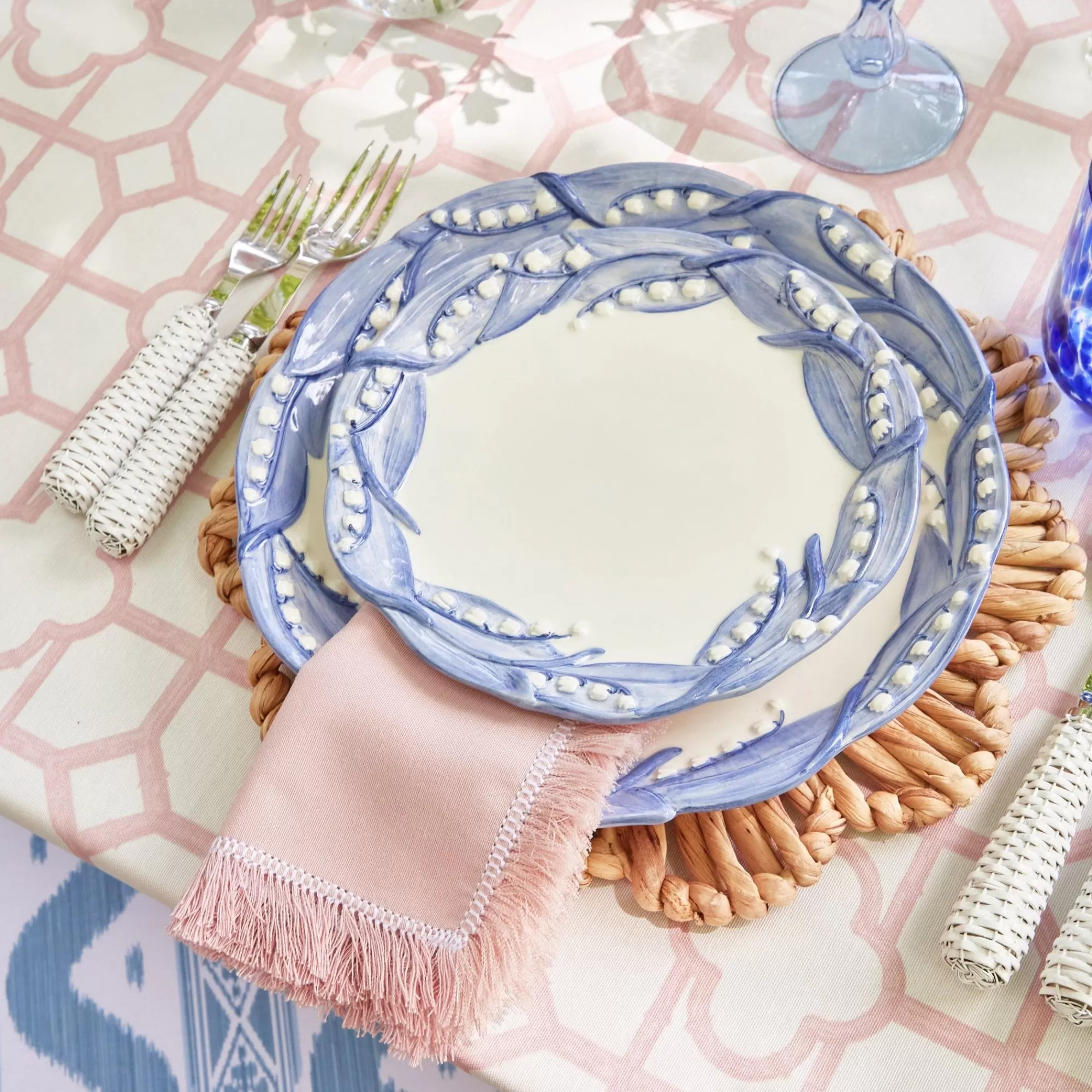 Best Blue Lily Of The Valley Dinner & Starter Plates (Set Of 8) Crockery Sets