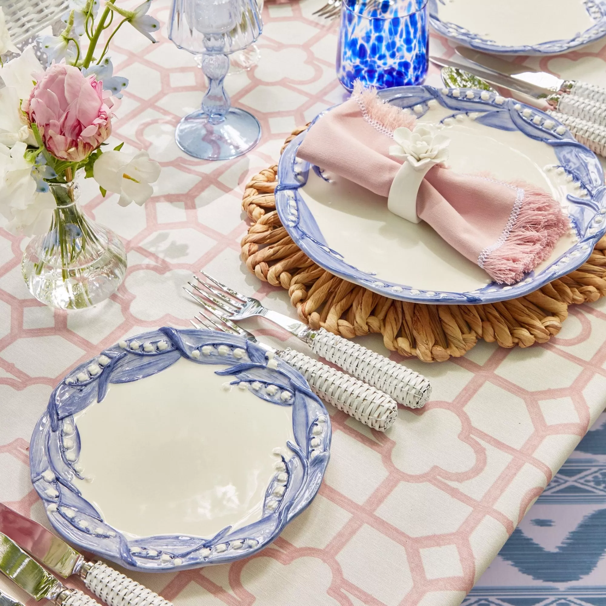 Best Blue Lily Of The Valley Dinner & Starter Plates (Set Of 8) Crockery Sets