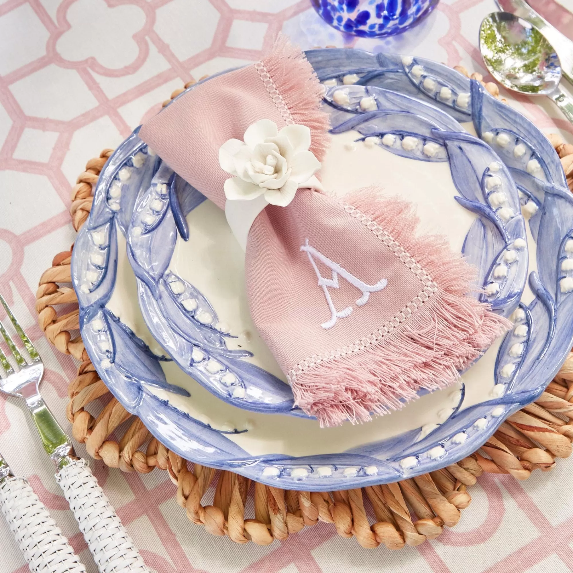 Best Blue Lily Of The Valley Dinner & Starter Plates (Set Of 8) Crockery Sets