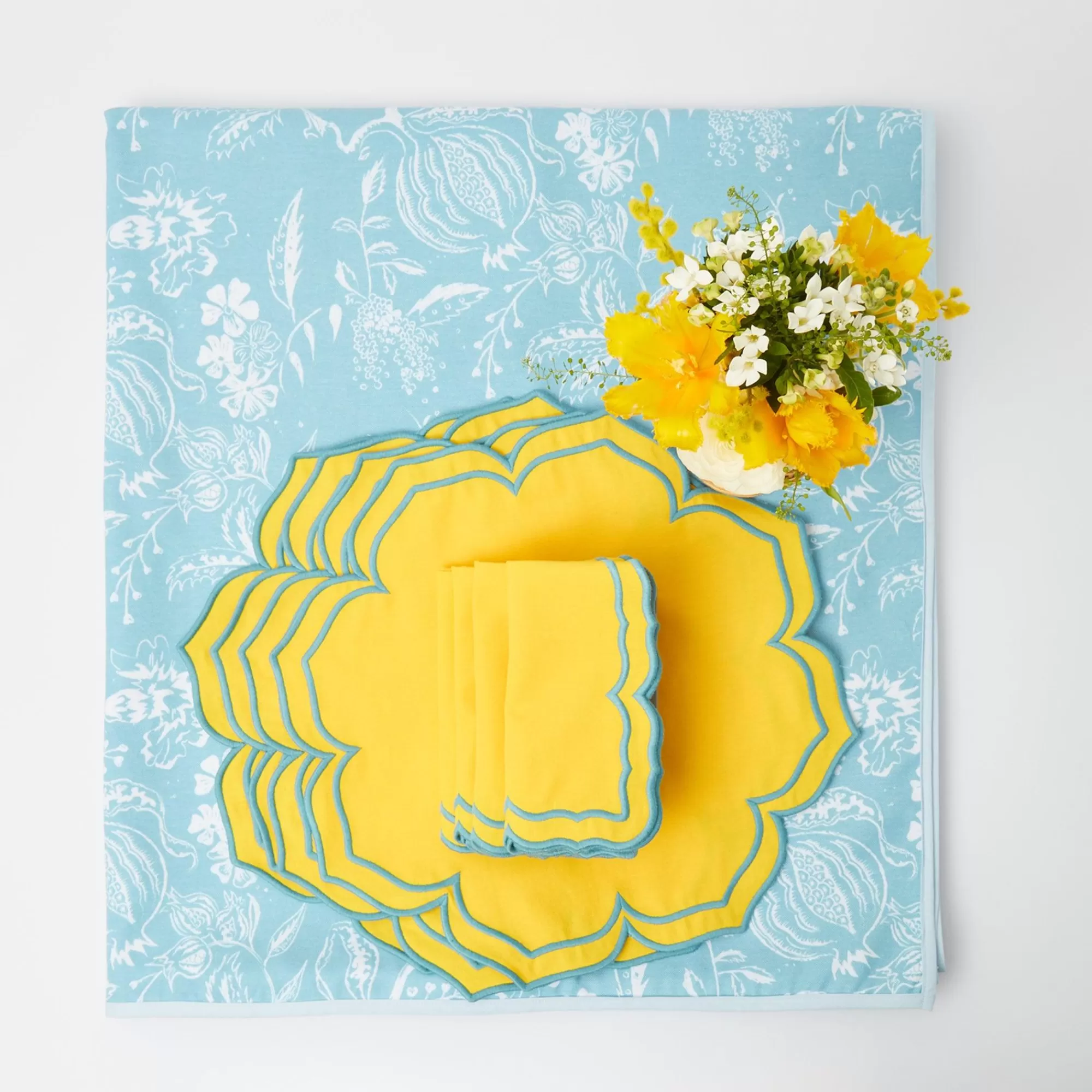 New Blue Melograno & Fleur Yellow Linen Set Table Linen Sets