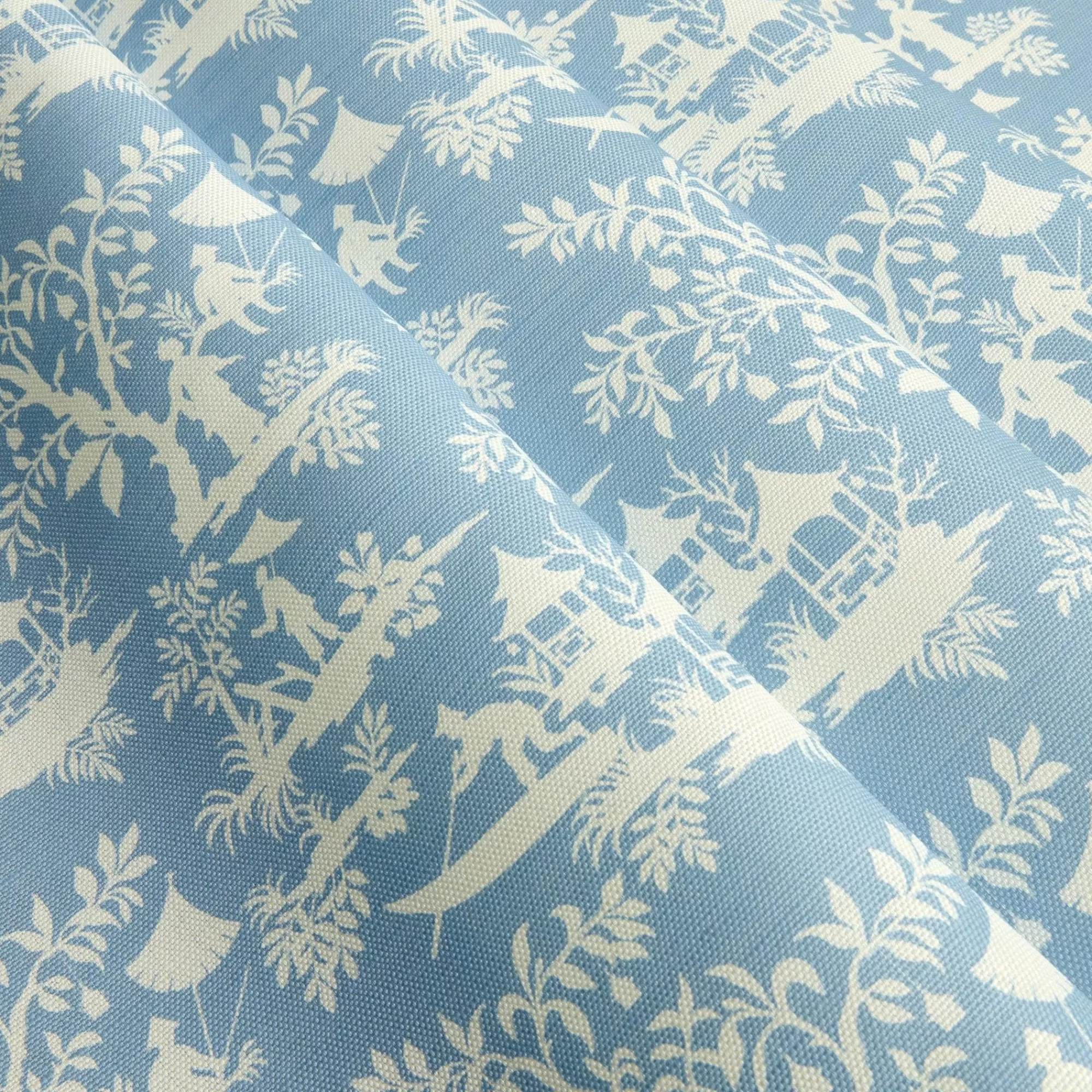 Best Sale Blue Pagoda Garden Fabric Serena Fresson Fabrics