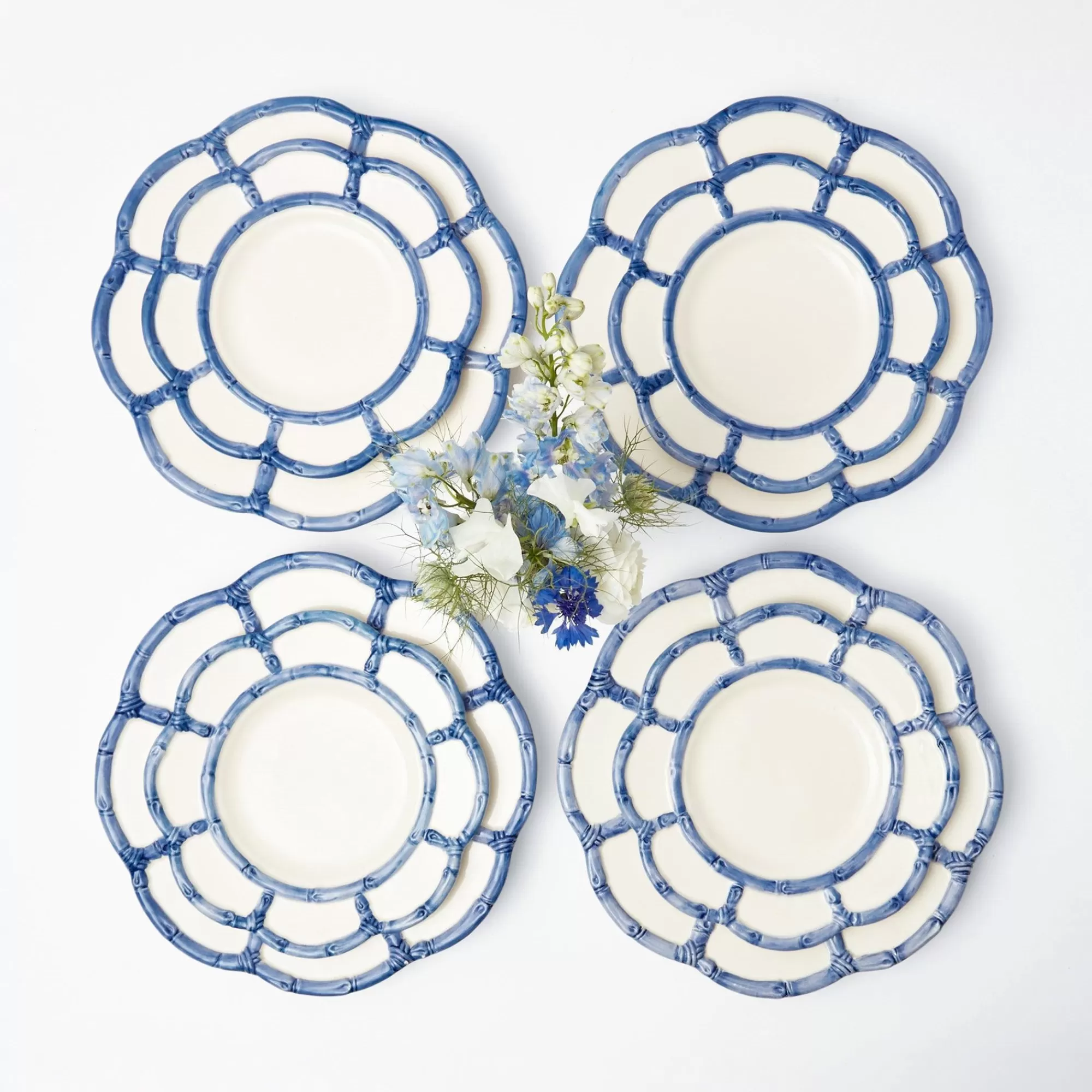 New Blue Petal Bamboo Dinner & Starter Plates (Set Of 8) Crockery Sets