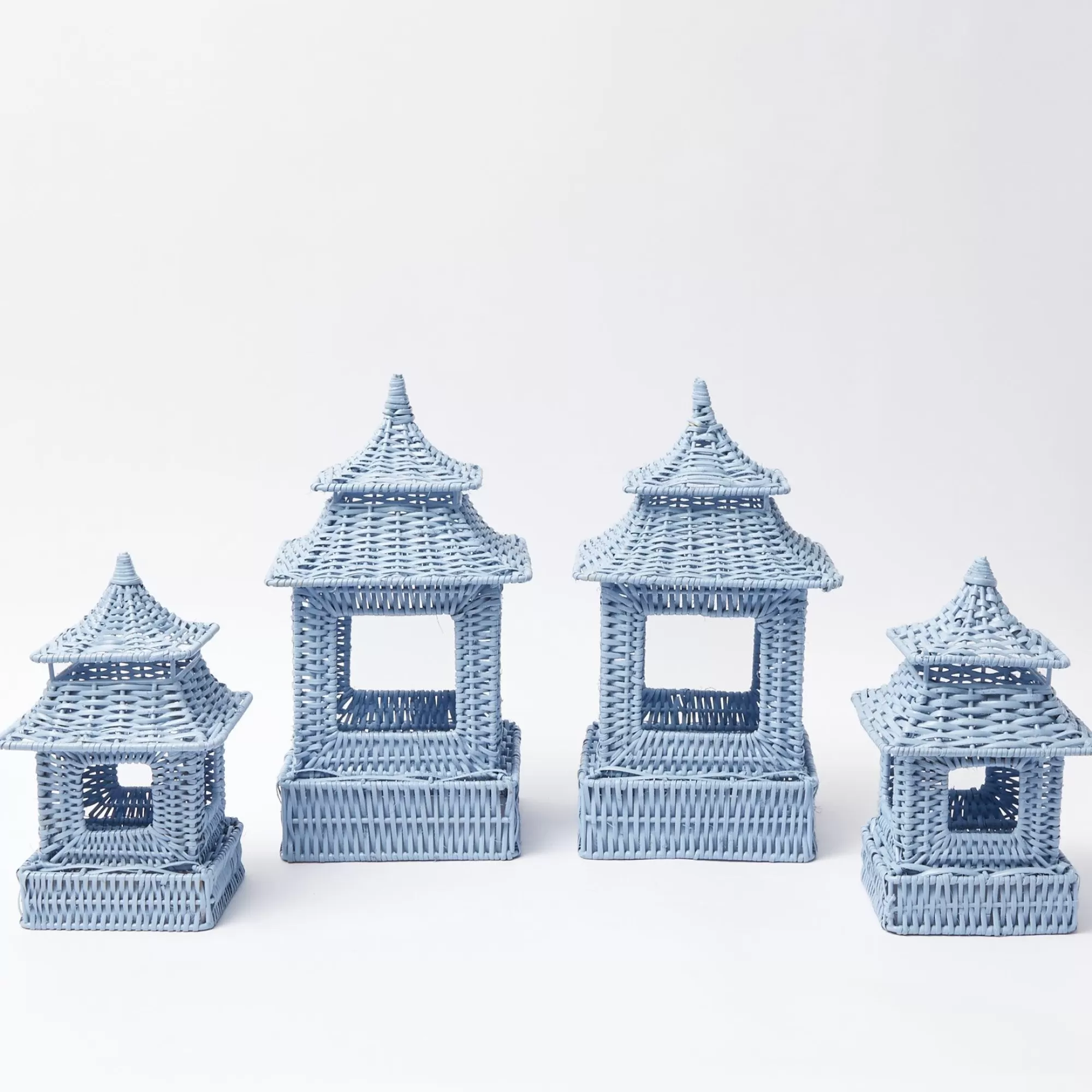 New Blue Rattan Pagoda Lantern Set Pagodas & Lanterns