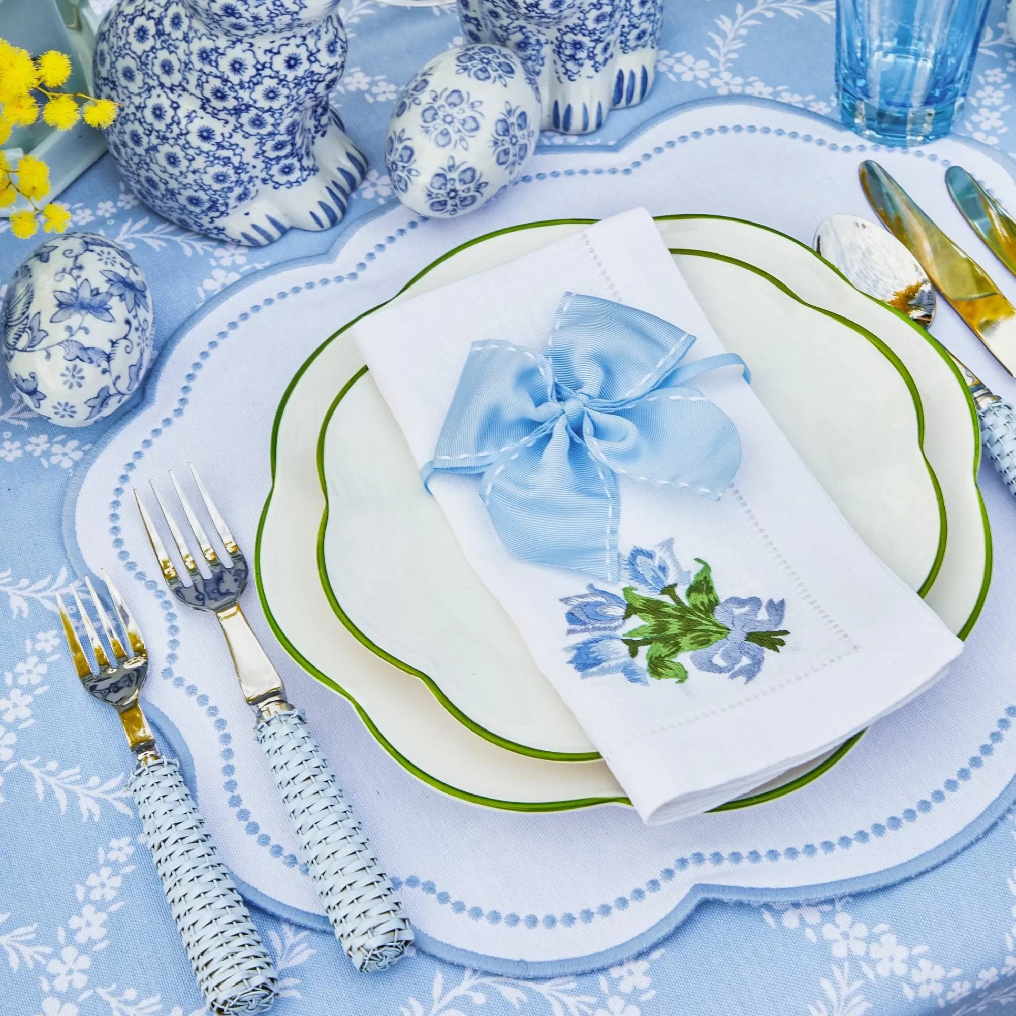 Clearance Blue Saddle Stitch Napkin Bows (Set Of 4) Napkin Rings, Bows & Wreaths