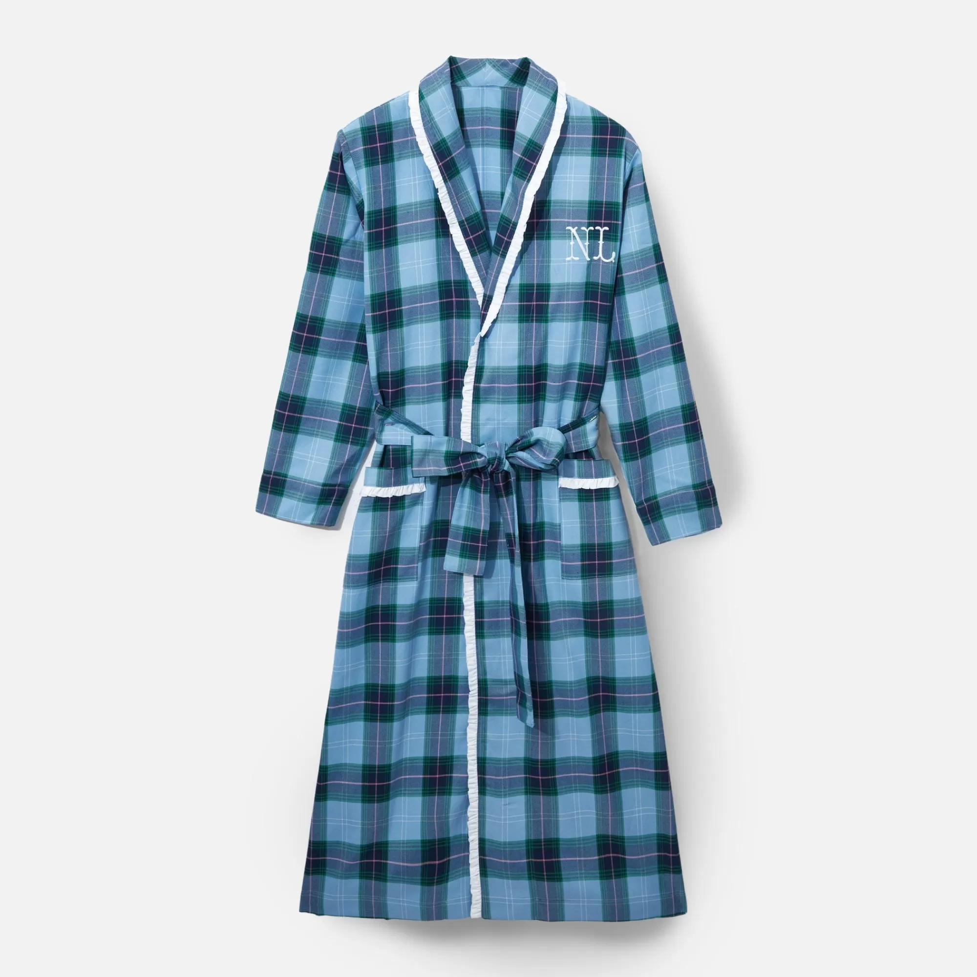 Outlet Blue Tartan Frilled Dressing Gown Aprons & Robes