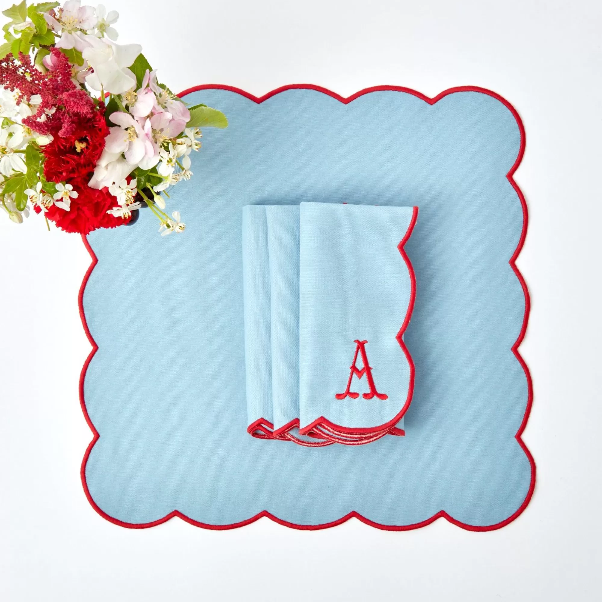 Clearance Blue With Red Scallop Napkins (Set Of 4) Napkins