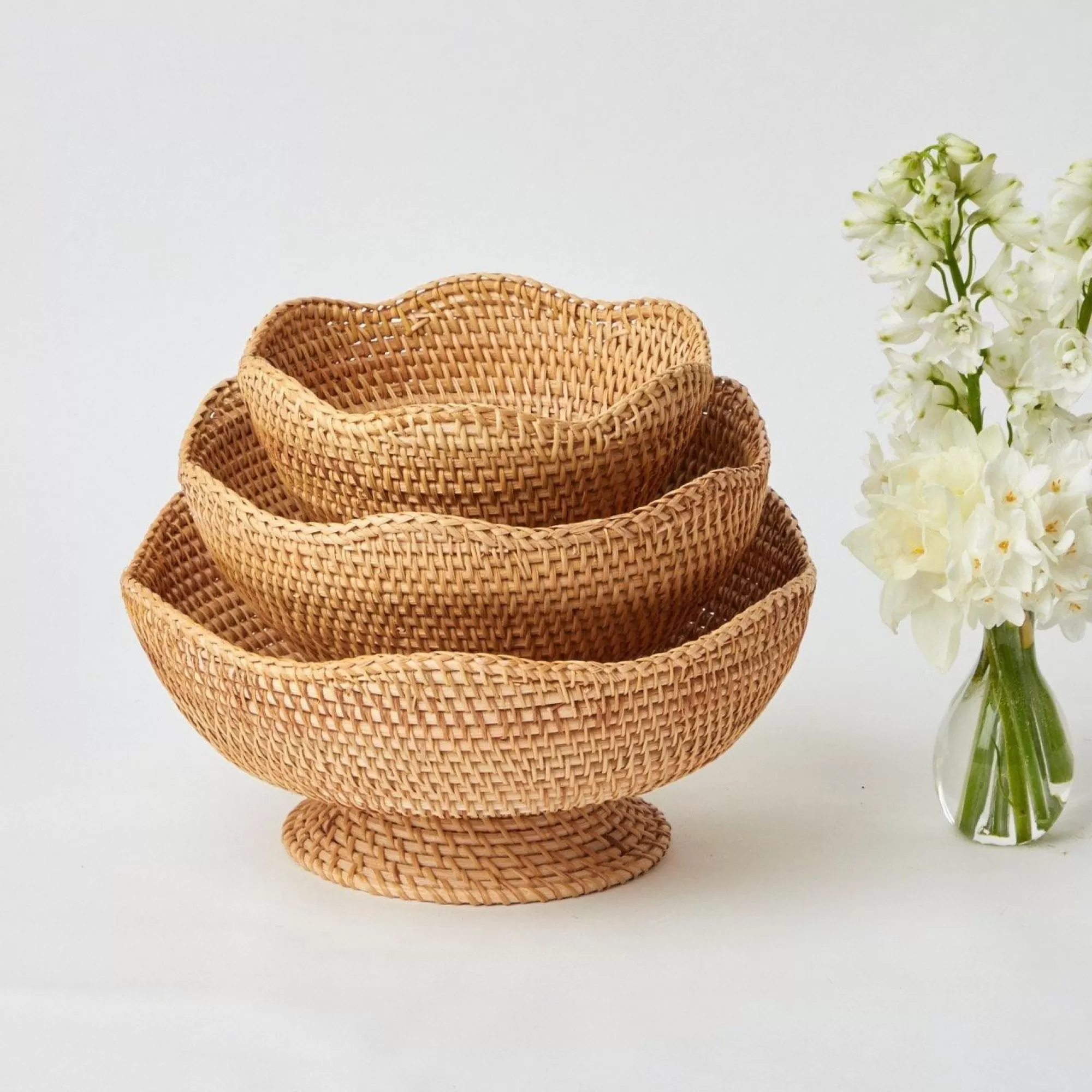 Outlet Brown Scalloped Rattan Bowl (Medium) Rattan Tableware