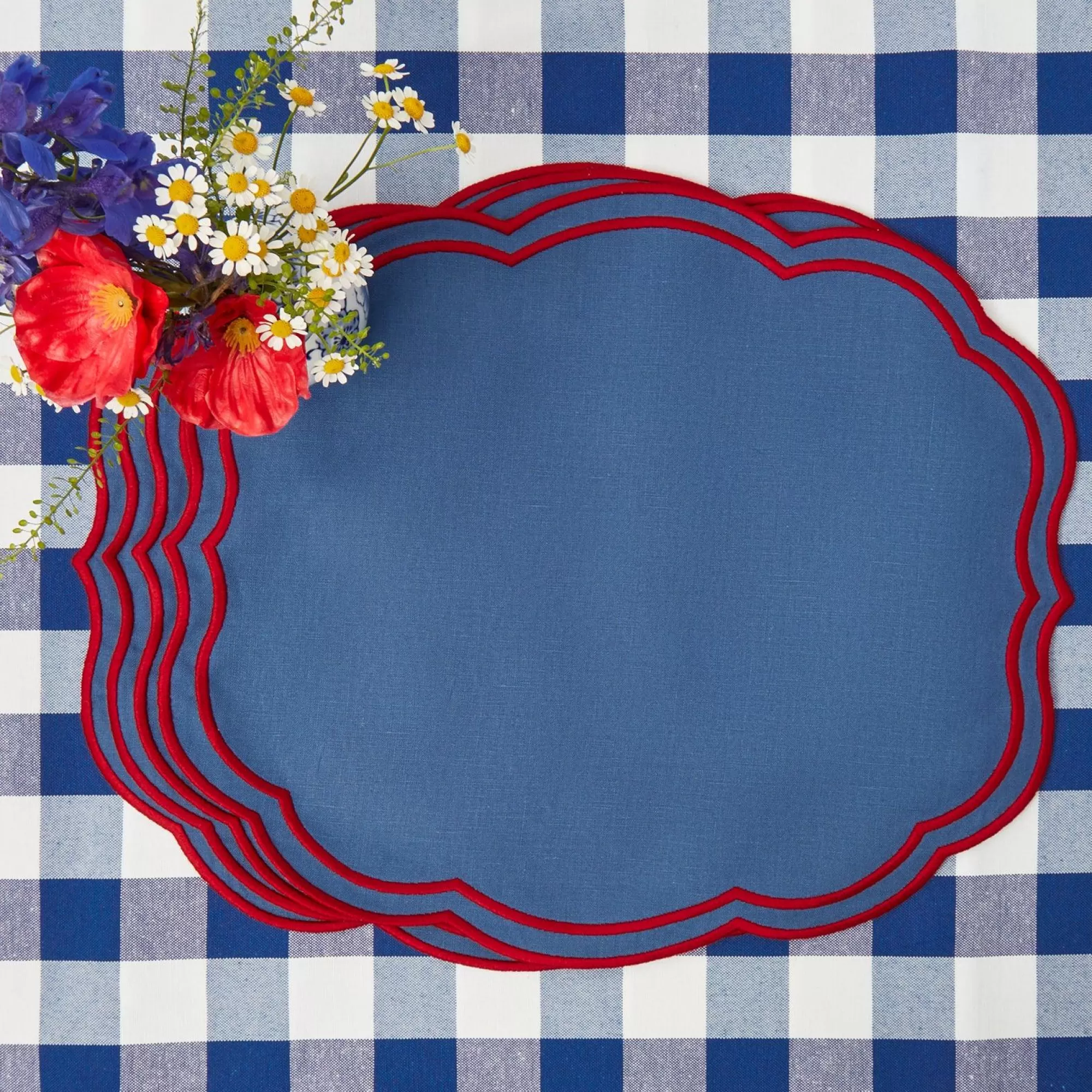 Online Camilla Blue & Red Linen Placemats (Set Of 4) Placemats