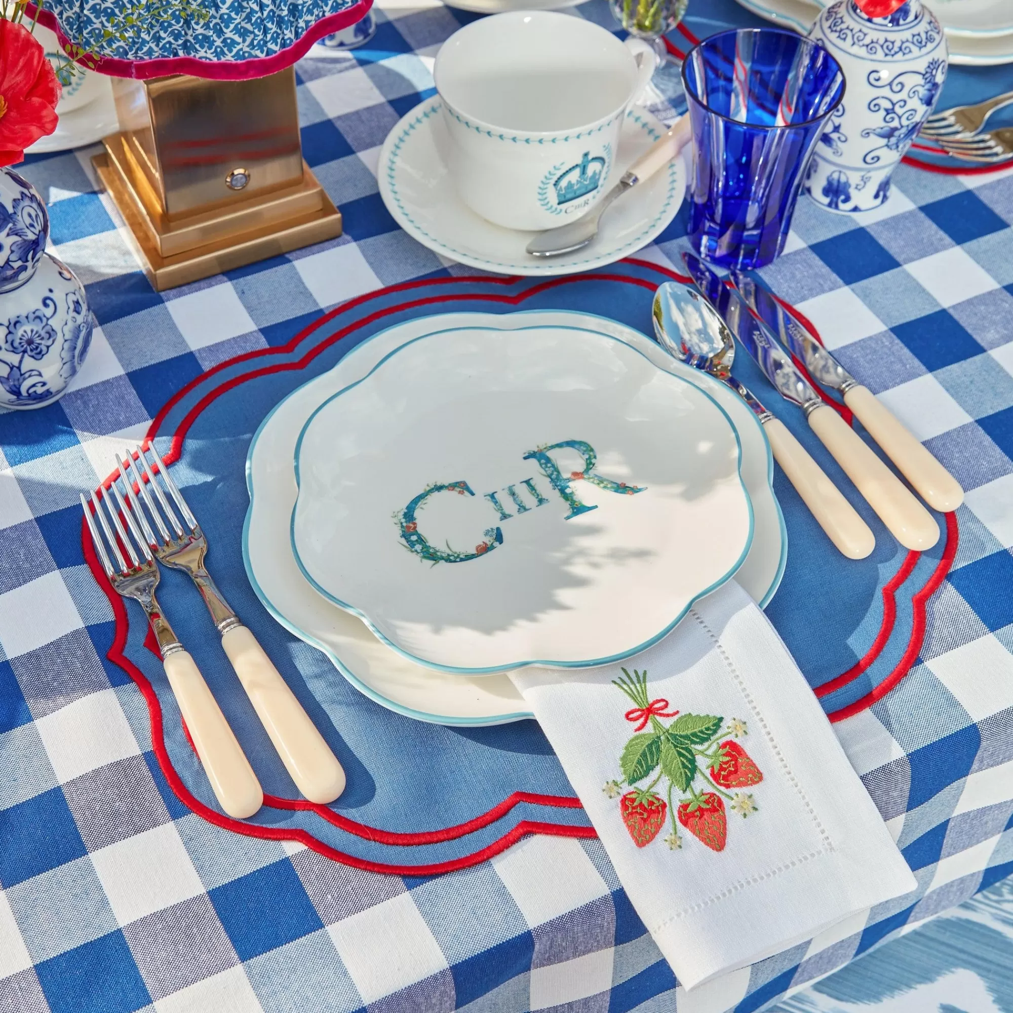 Online Camilla Blue & Red Linen Placemats (Set Of 4) Placemats