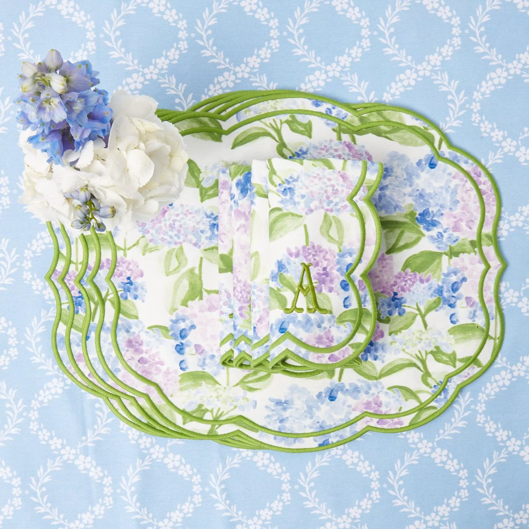 Store Camilla Hydrangea Placemats & Napkins (Set Of 4) Table Linen Sets