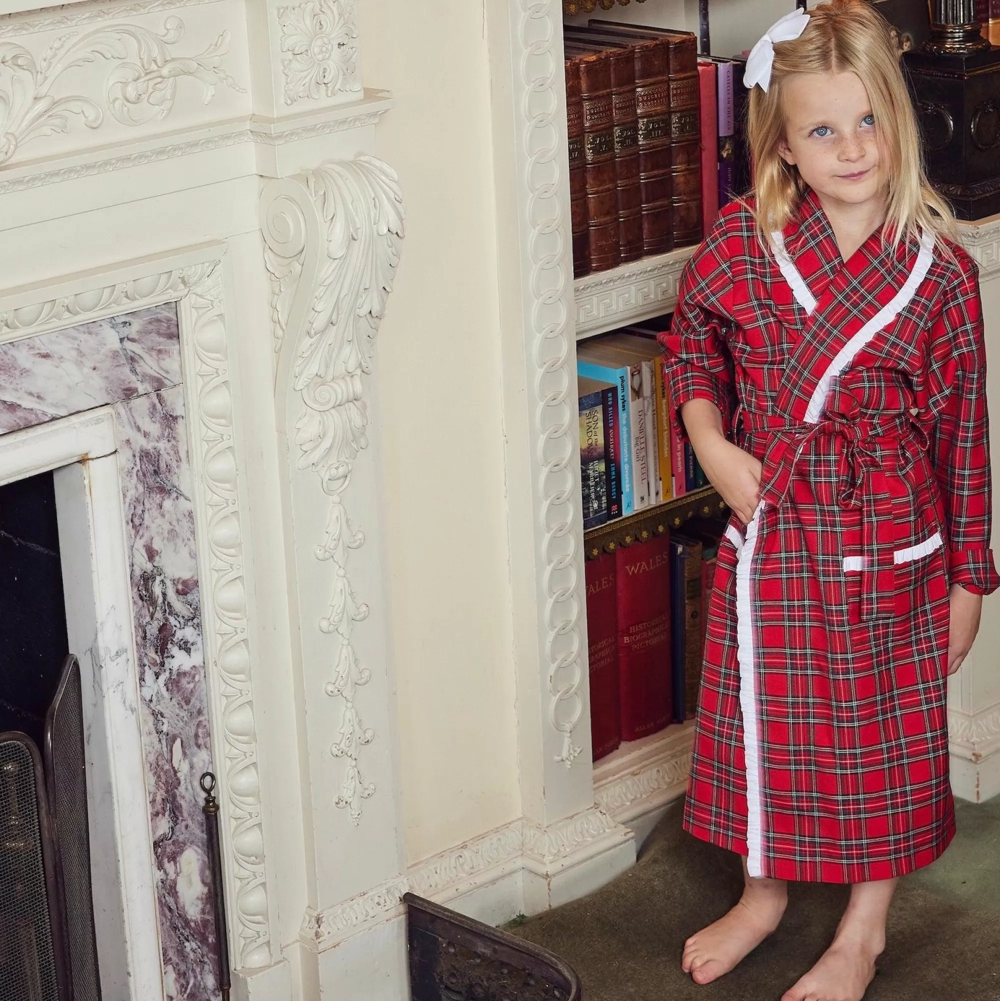 Shop Children's Red Tartan Frilled Dressing Gown Aprons & Robes