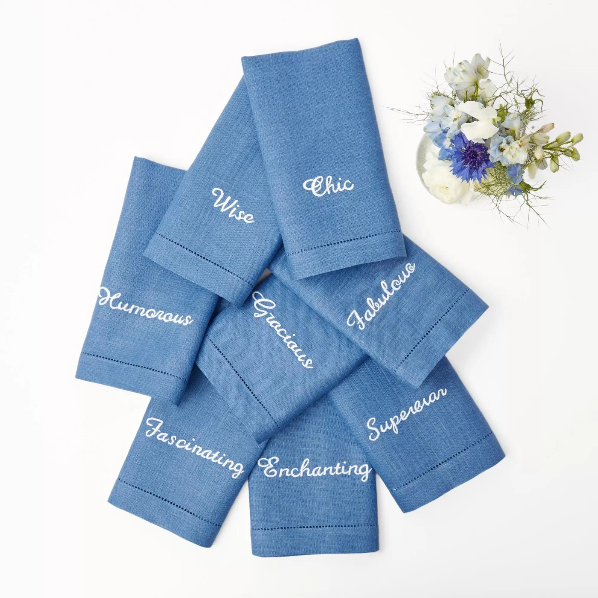 Cheap Compliment Blue Linen Napkins (Set Of 8) Napkins