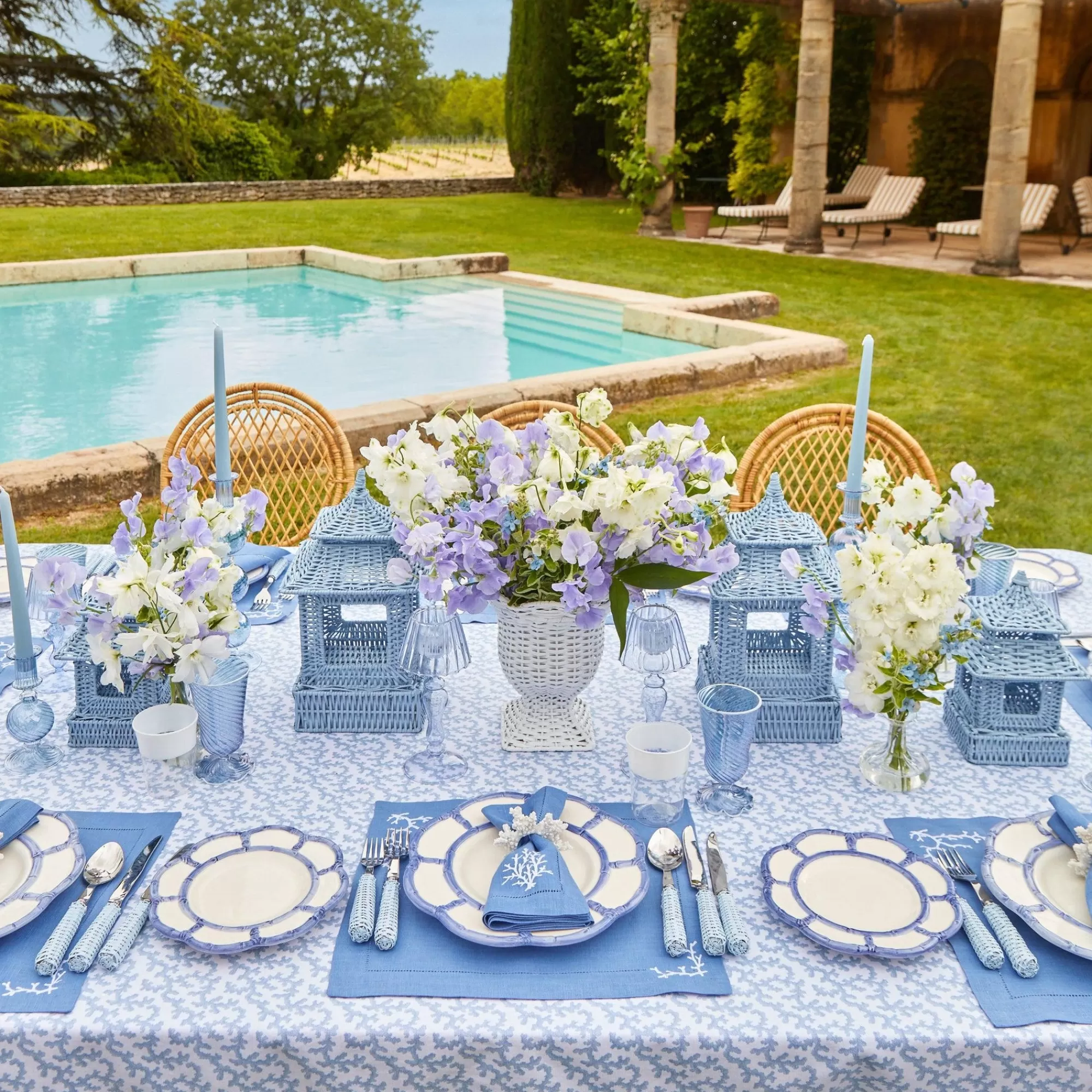 Discount Coral Blue Linen Placemats (Set Of 4) Placemats