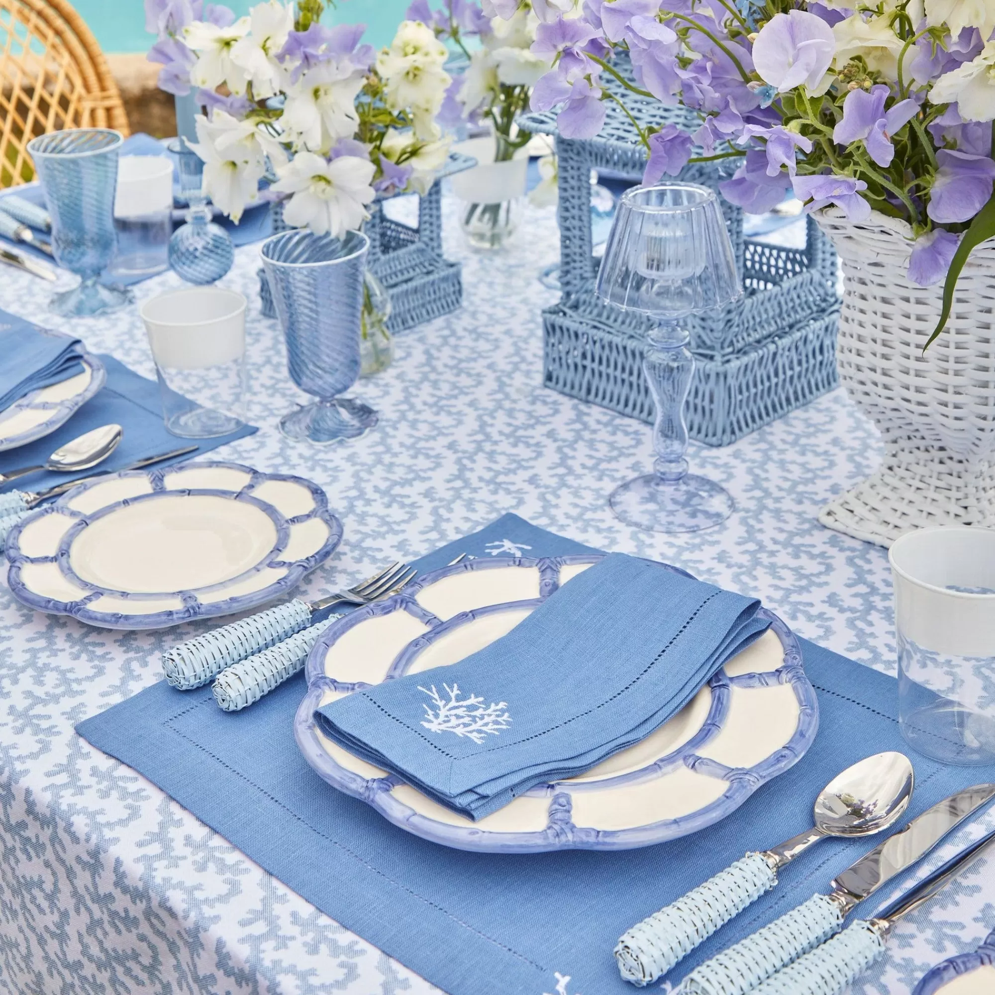 Discount Coral Blue Linen Placemats (Set Of 4) Placemats