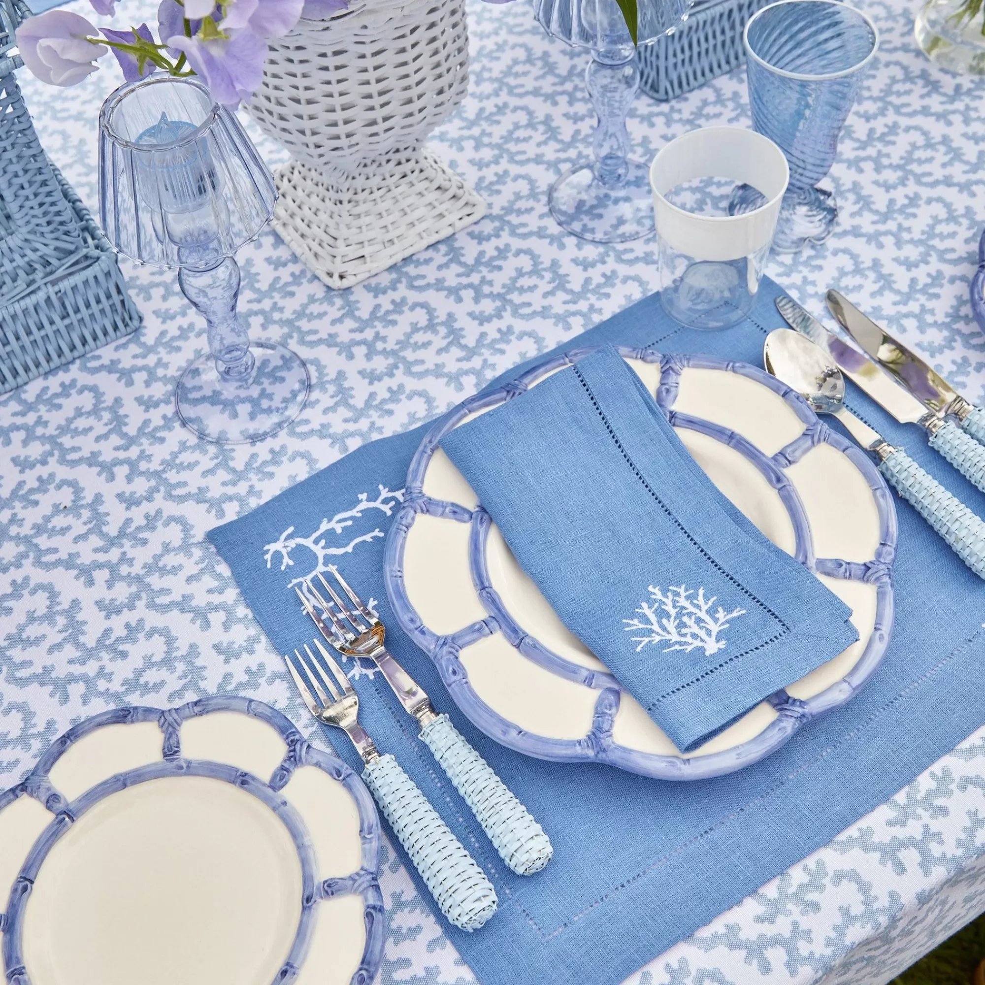 Discount Coral Blue Linen Placemats (Set Of 4) Placemats