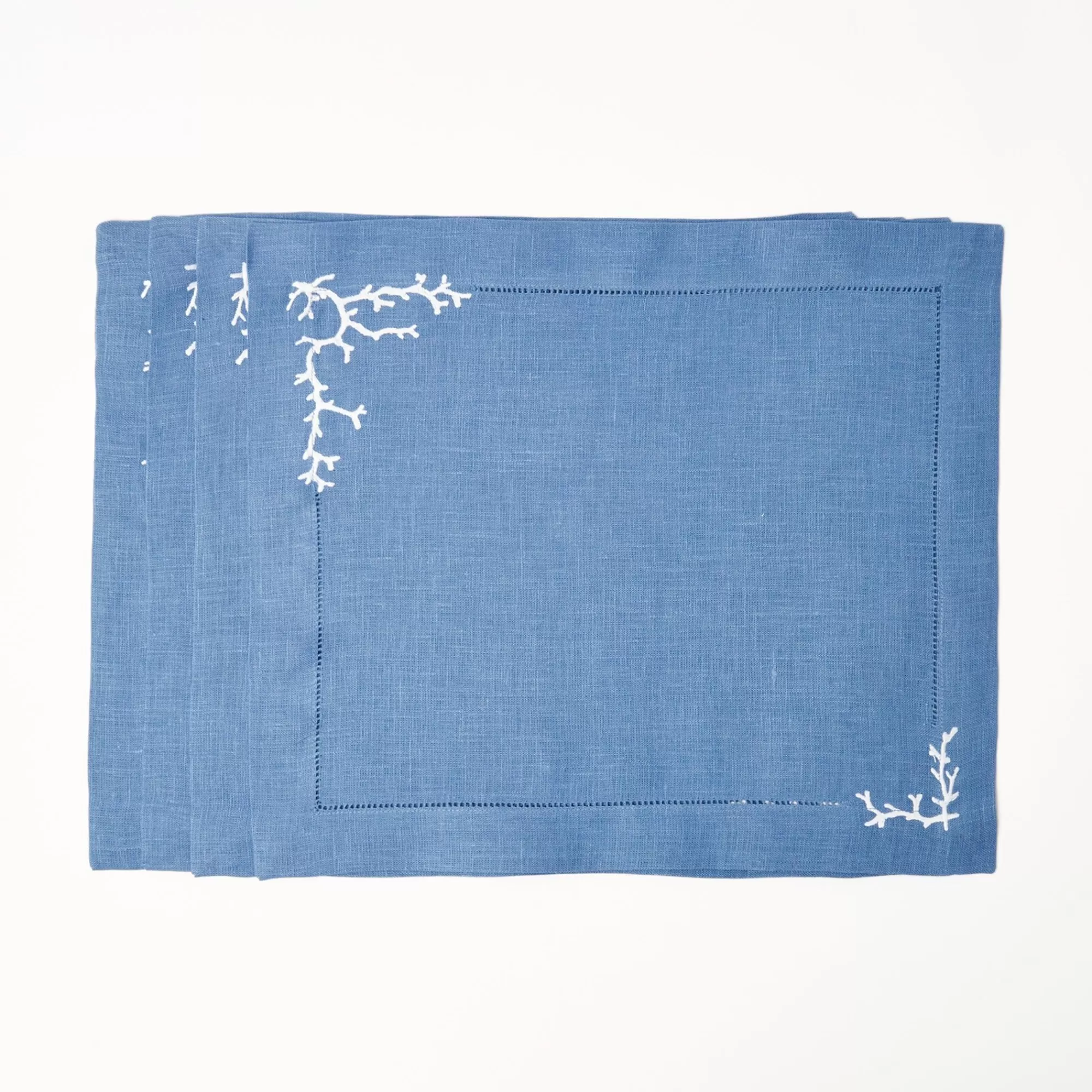 Discount Coral Blue Linen Placemats (Set Of 4) Placemats