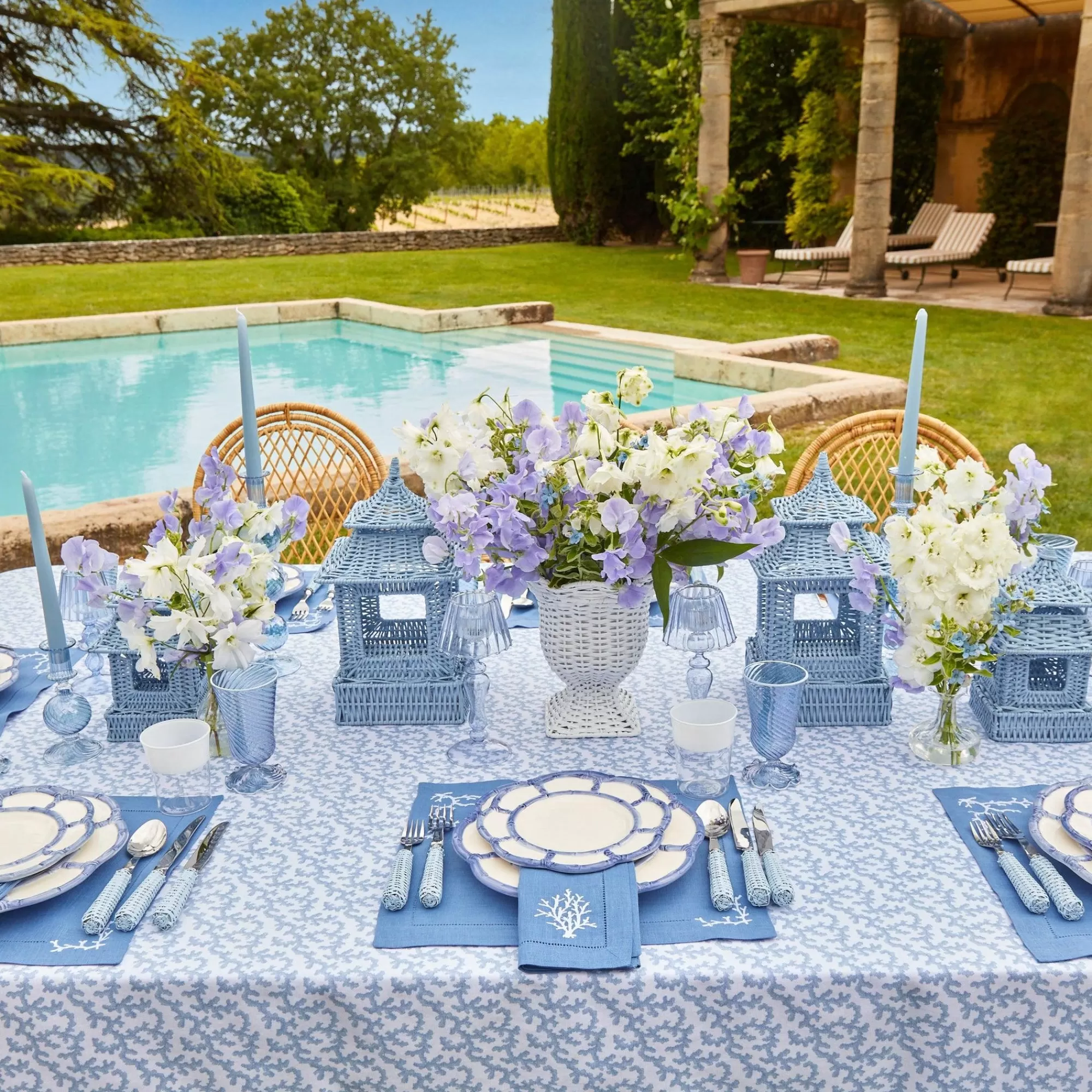 Discount Coral Blue Linen Placemats (Set Of 4) Placemats