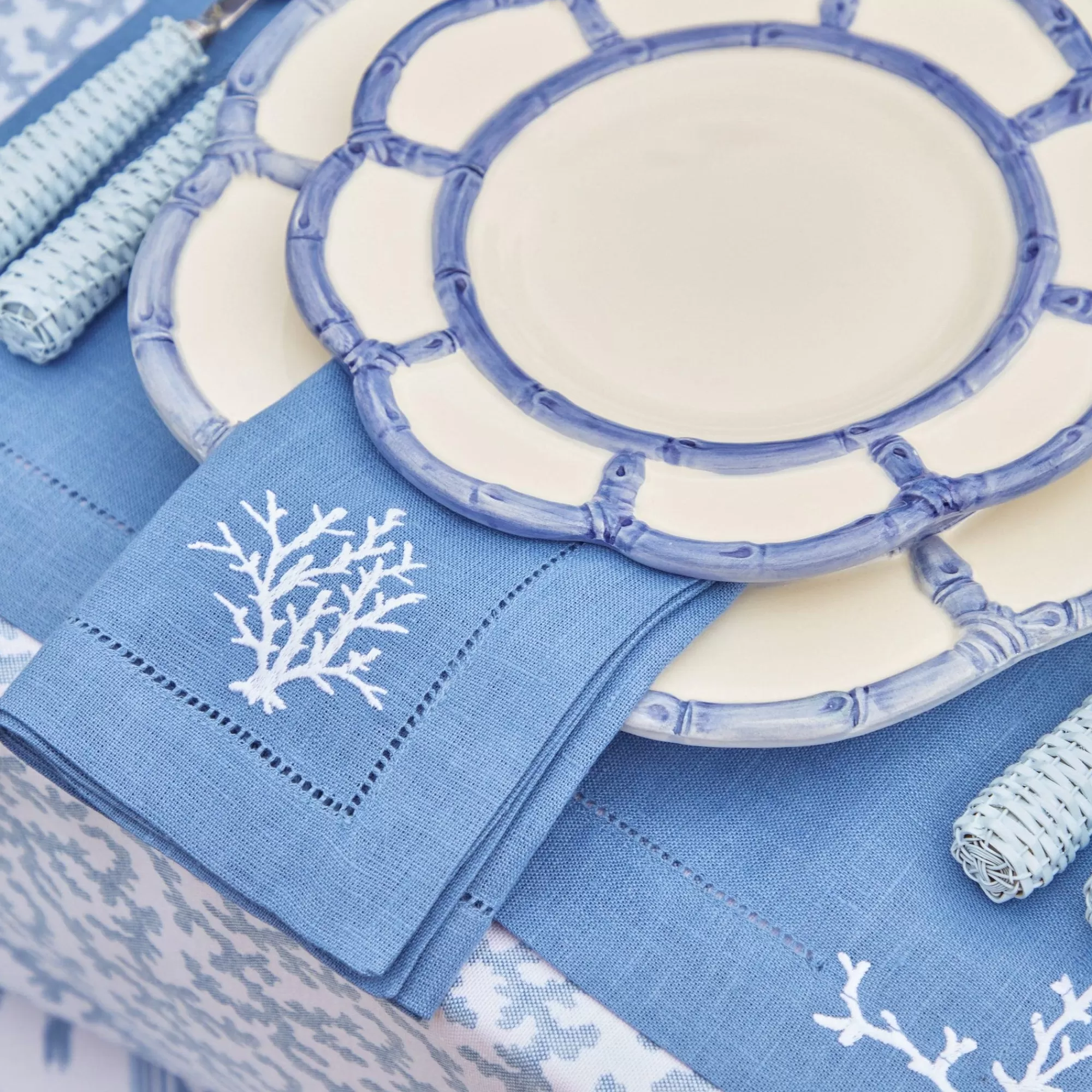 Discount Coral Blue Linen Placemats (Set Of 4) Placemats