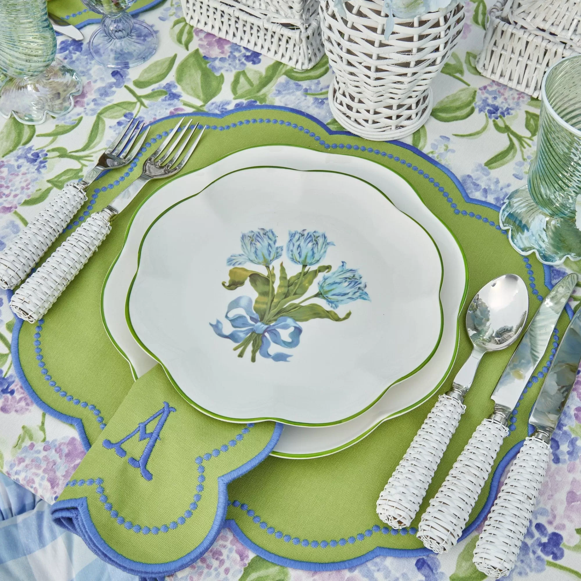 Hot Eloise Green And Blue Placemats & Napkins (Set Of 4) Table Linen Sets