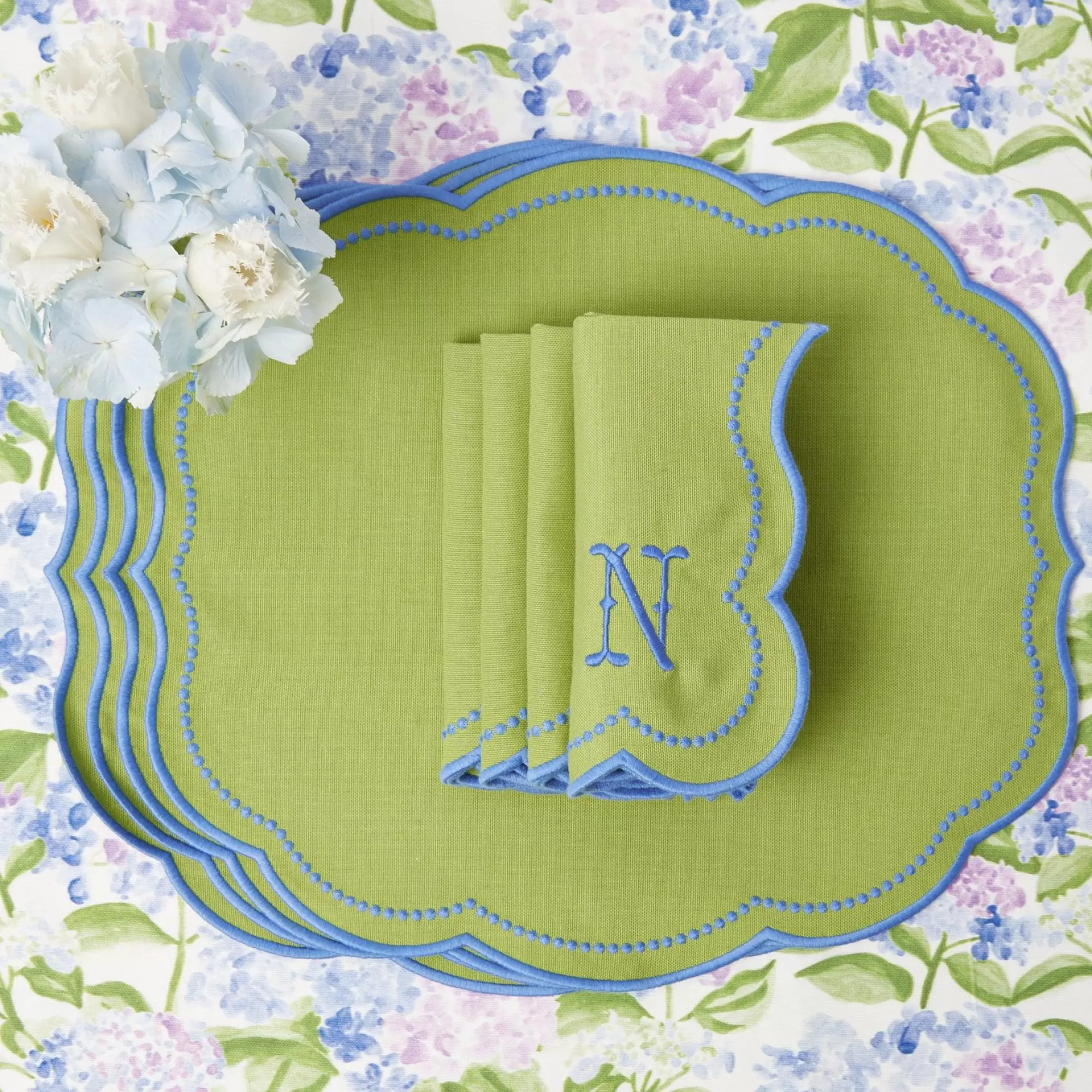 Hot Eloise Green And Blue Placemats & Napkins (Set Of 4) Table Linen Sets