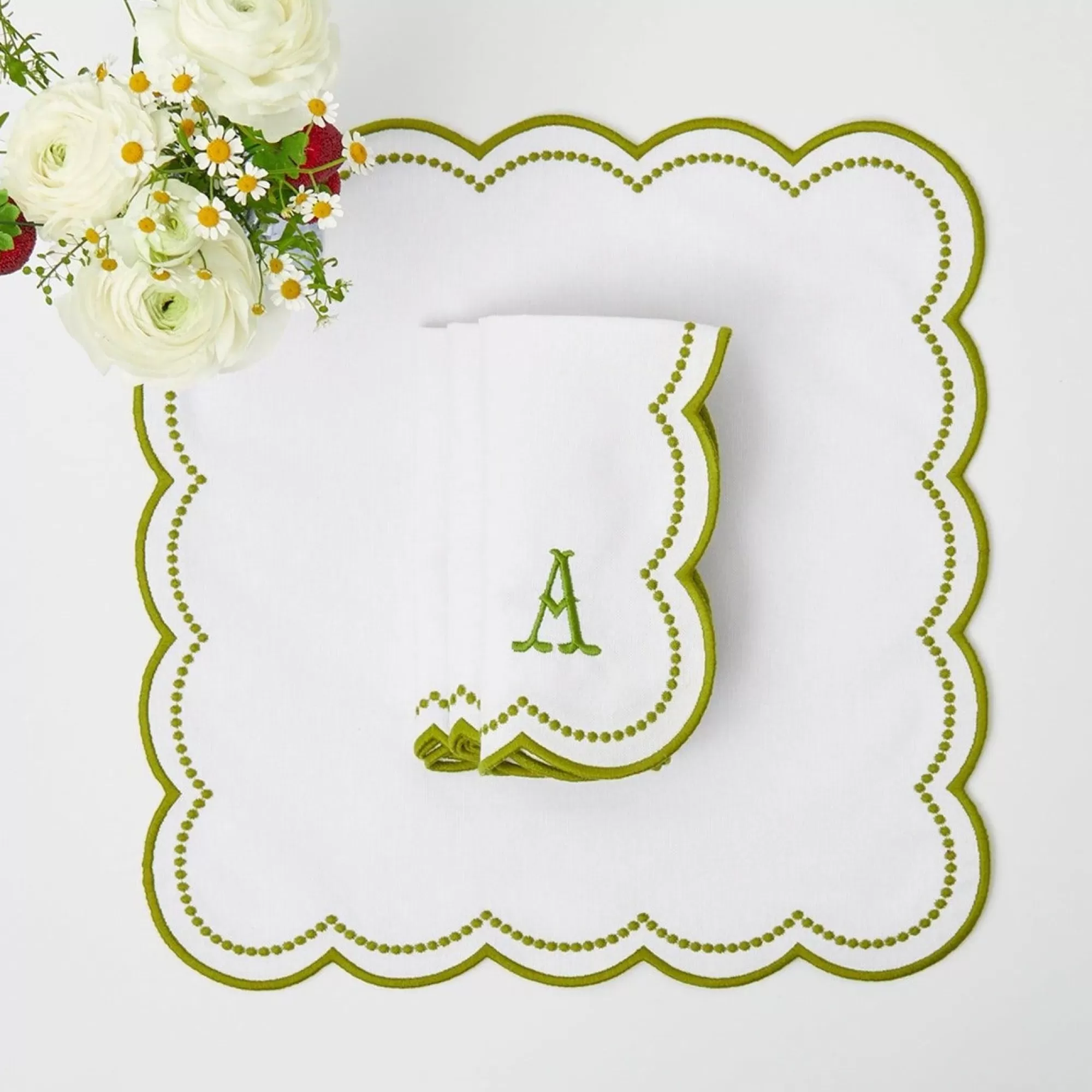 Best Sale Elsa White & Green Napkins (Set Of 4) Napkins