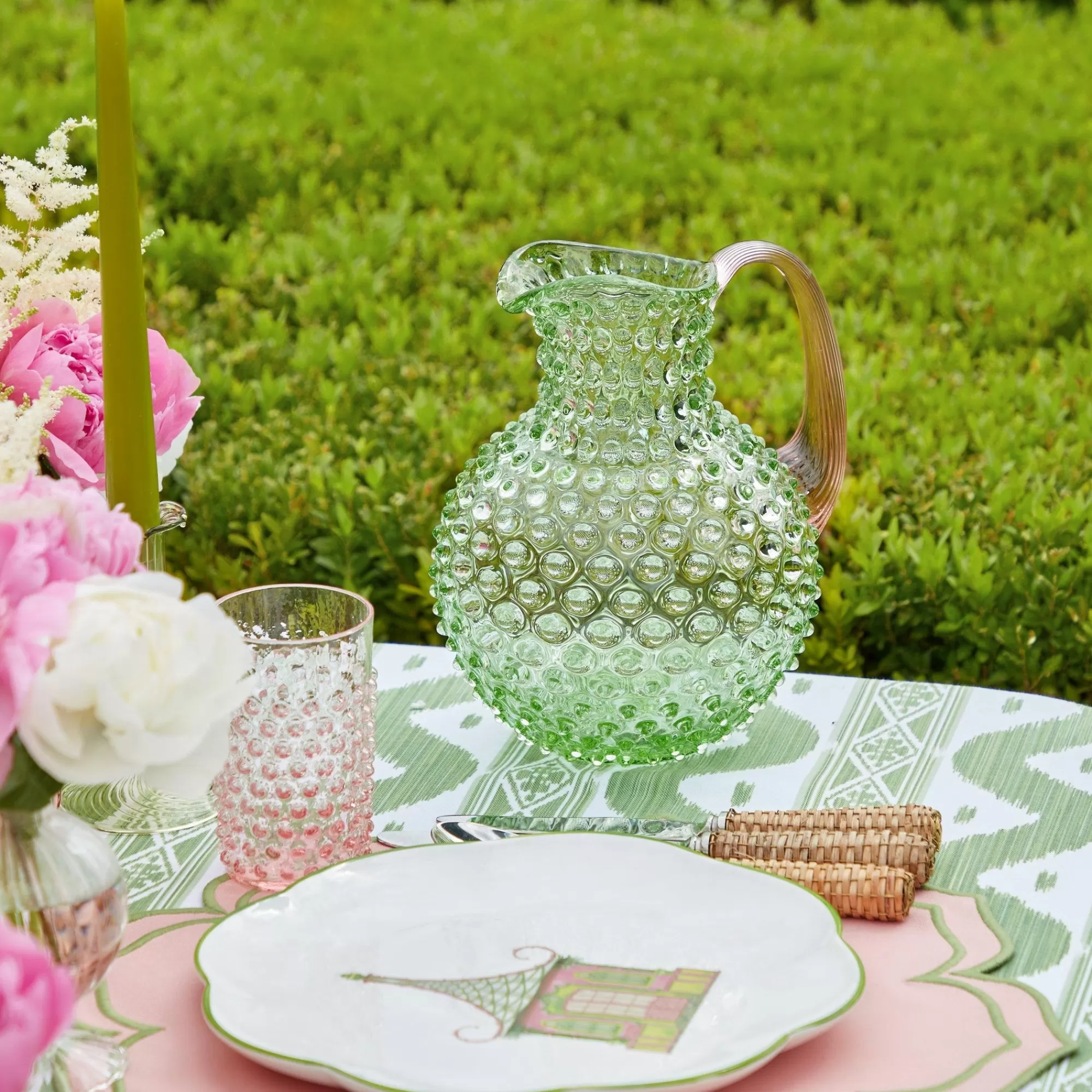 Hot Emerald Hobnail Jug & Rose Handle Jugs