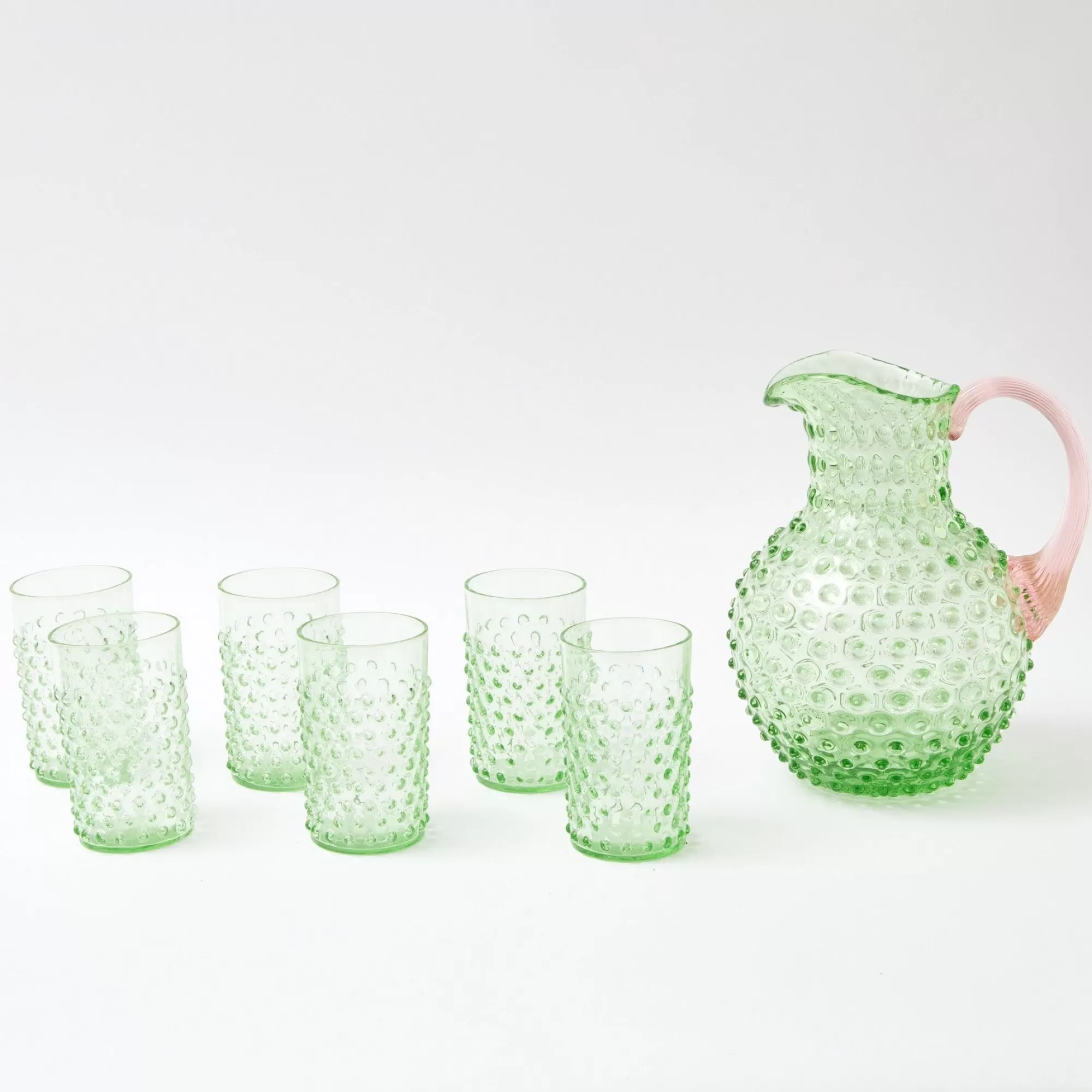Clearance Emerald Hobnail Jug With Rose Handle & Glasses (Set Of 6) Glassware Sets