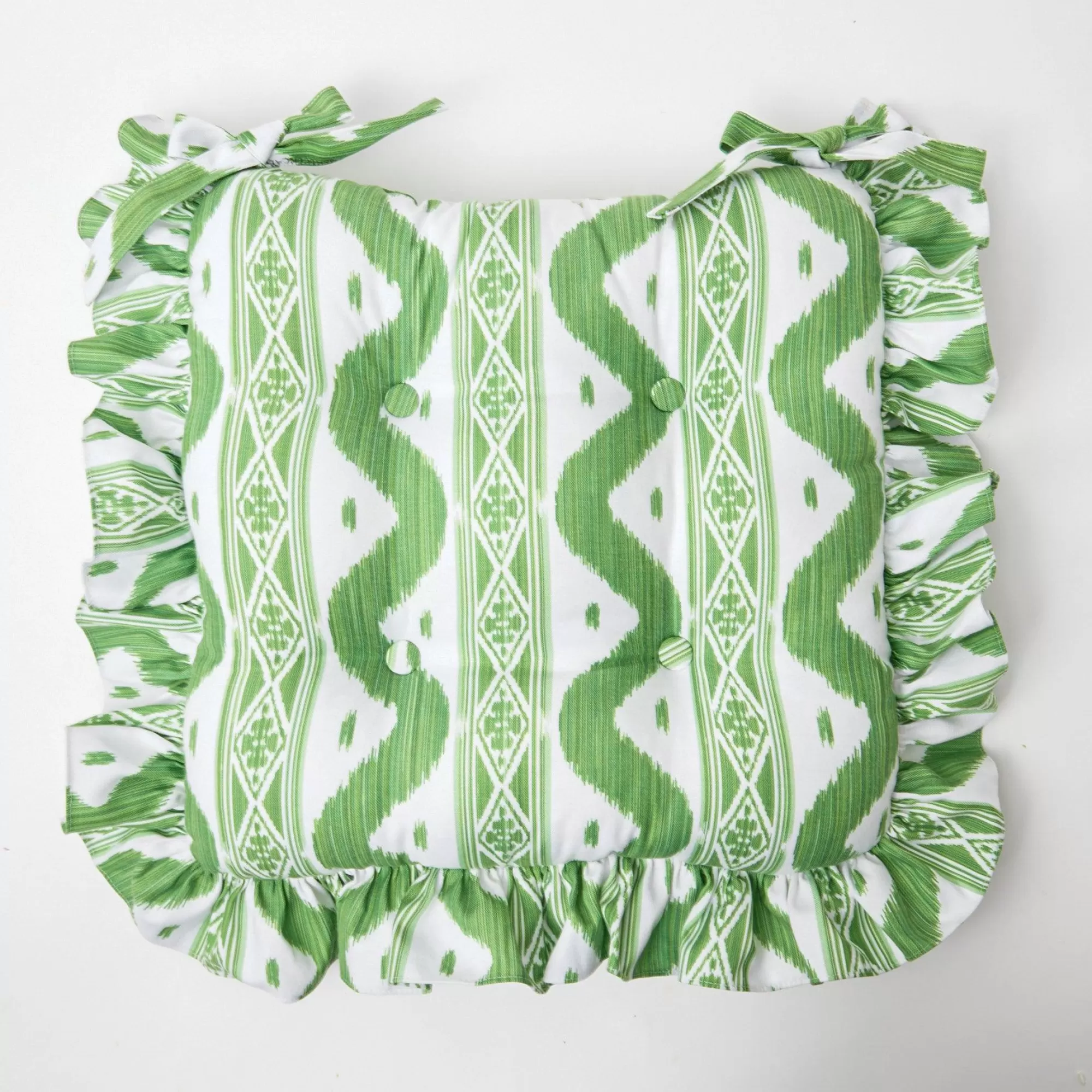 Store Frilled Green Ikat Seat Pad Cushion Cushions