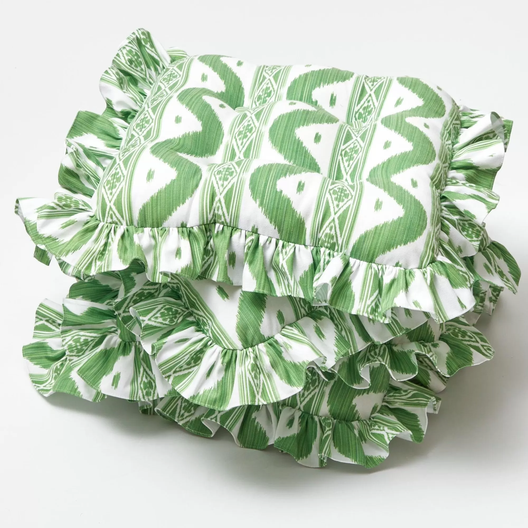 Store Frilled Green Ikat Seat Pad Cushion (Set Of 4) Cushions