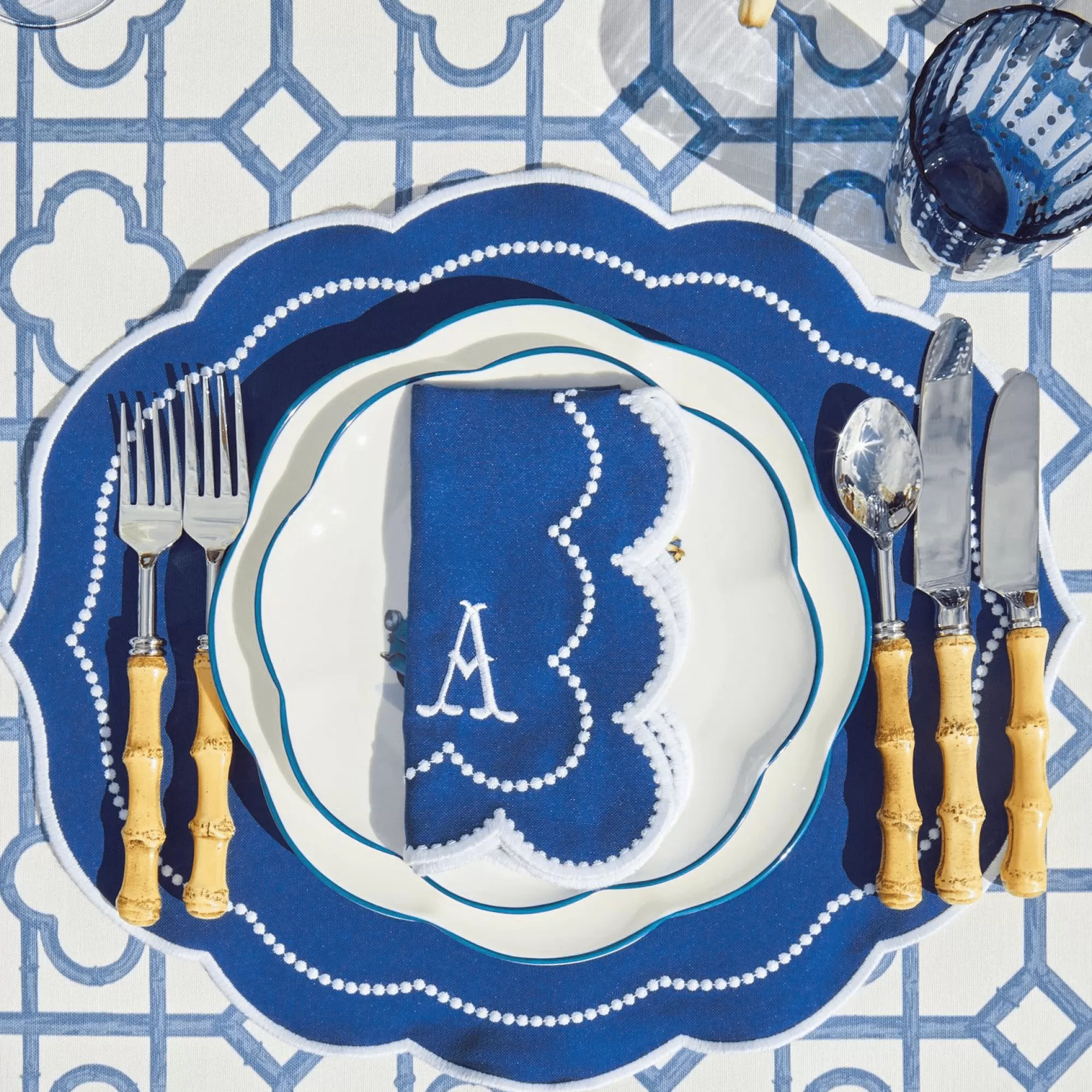 New Gabrielle Blue Placemats & Napkins (Set Of 4) Table Linen Sets