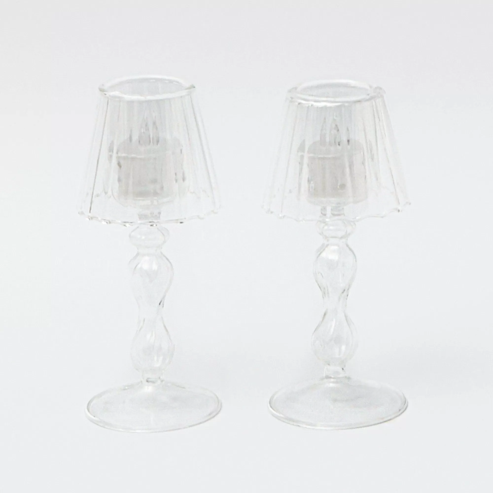 Online Glass Lantern Tea Light Holder (Pair) - 18Cm Candle Holders