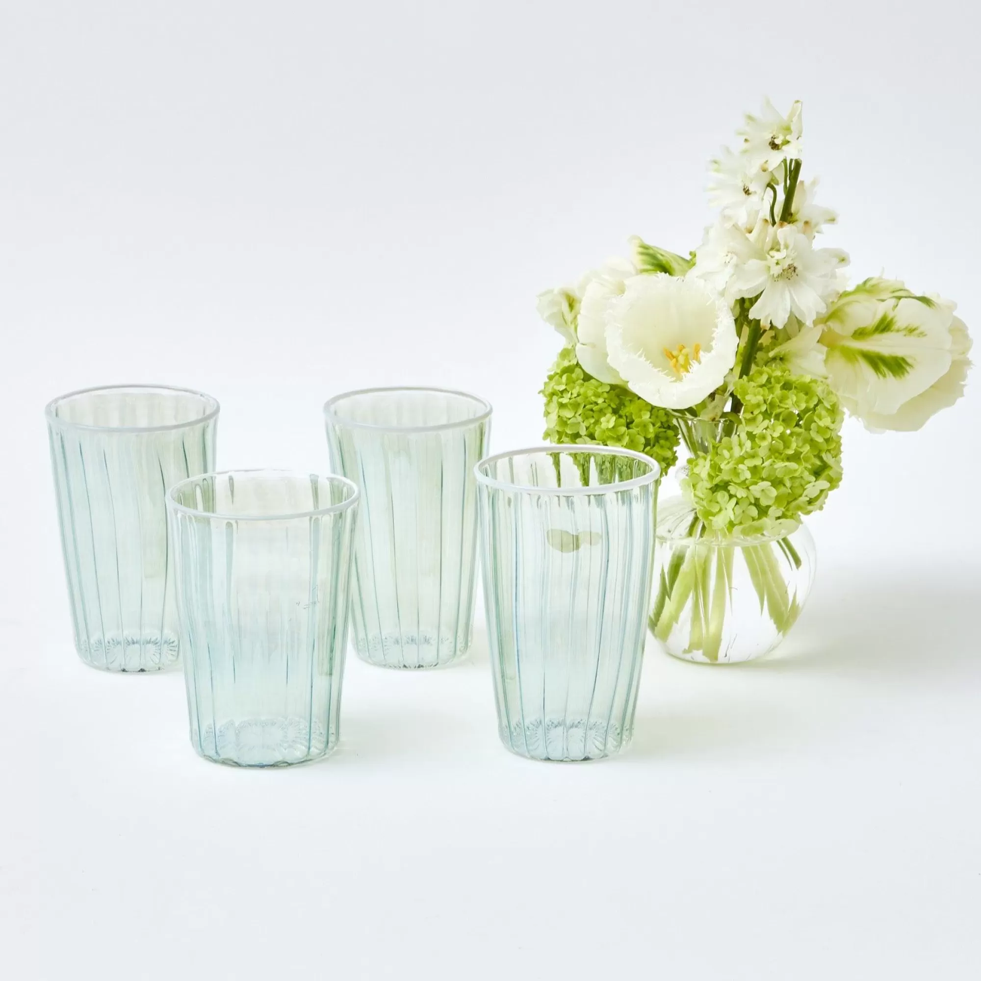 Online Green & White Rim Water Glasses (Set Of 4) Glasses