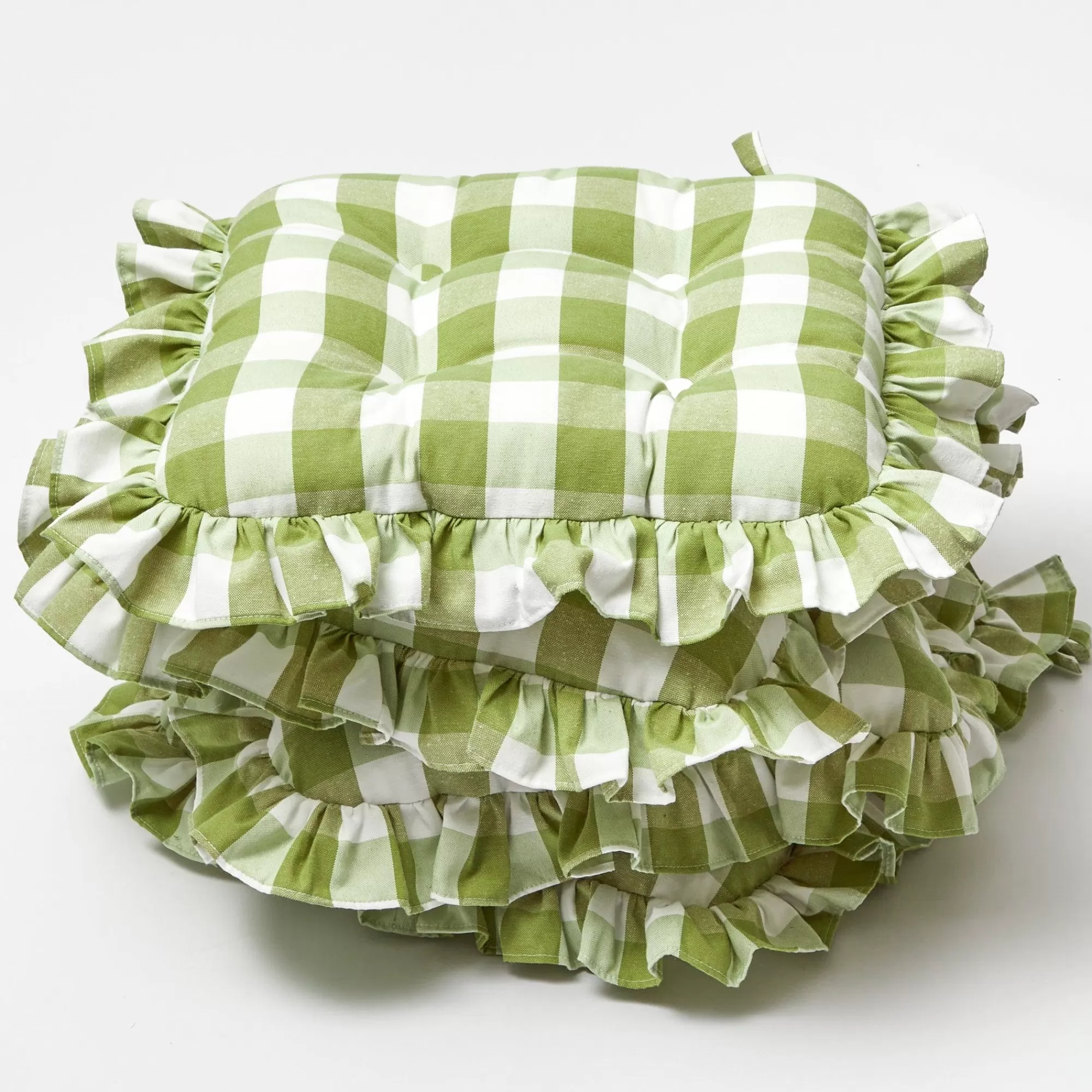 Fashion Green Gingham Ruffle Seat Pad Cushions (Set Of 4) Cushions