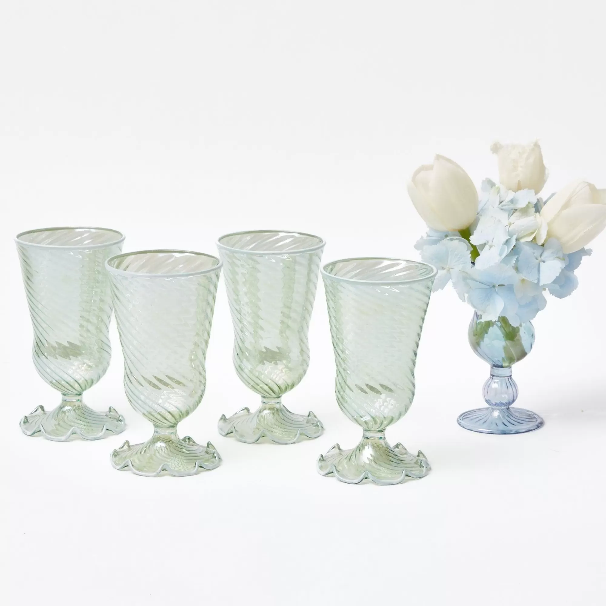 Cheap Green White Rim Frilled Glasses (Set Of 4) Glasses