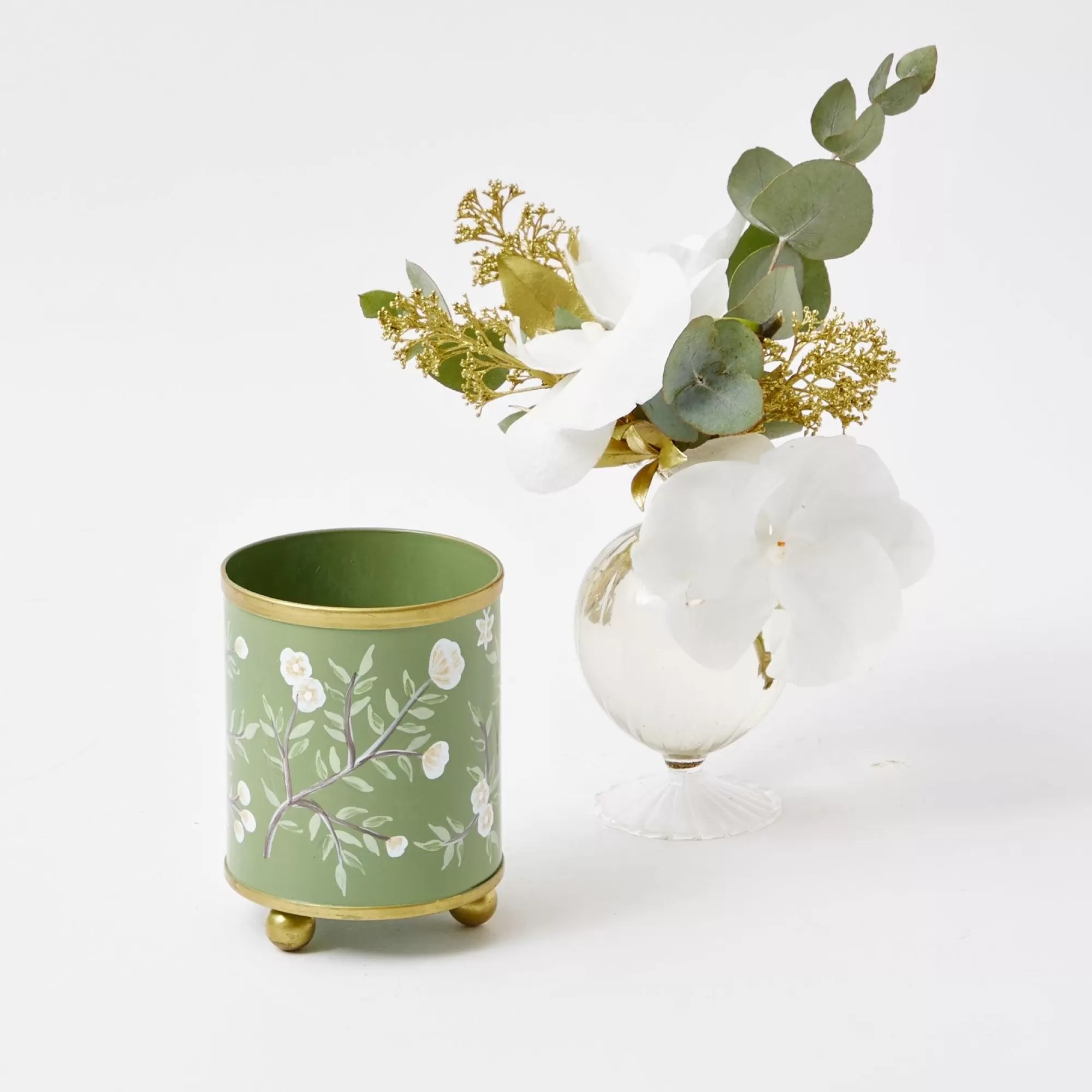 Online Hand Painted Olive Floral Tole Candle Pot Candle Holders