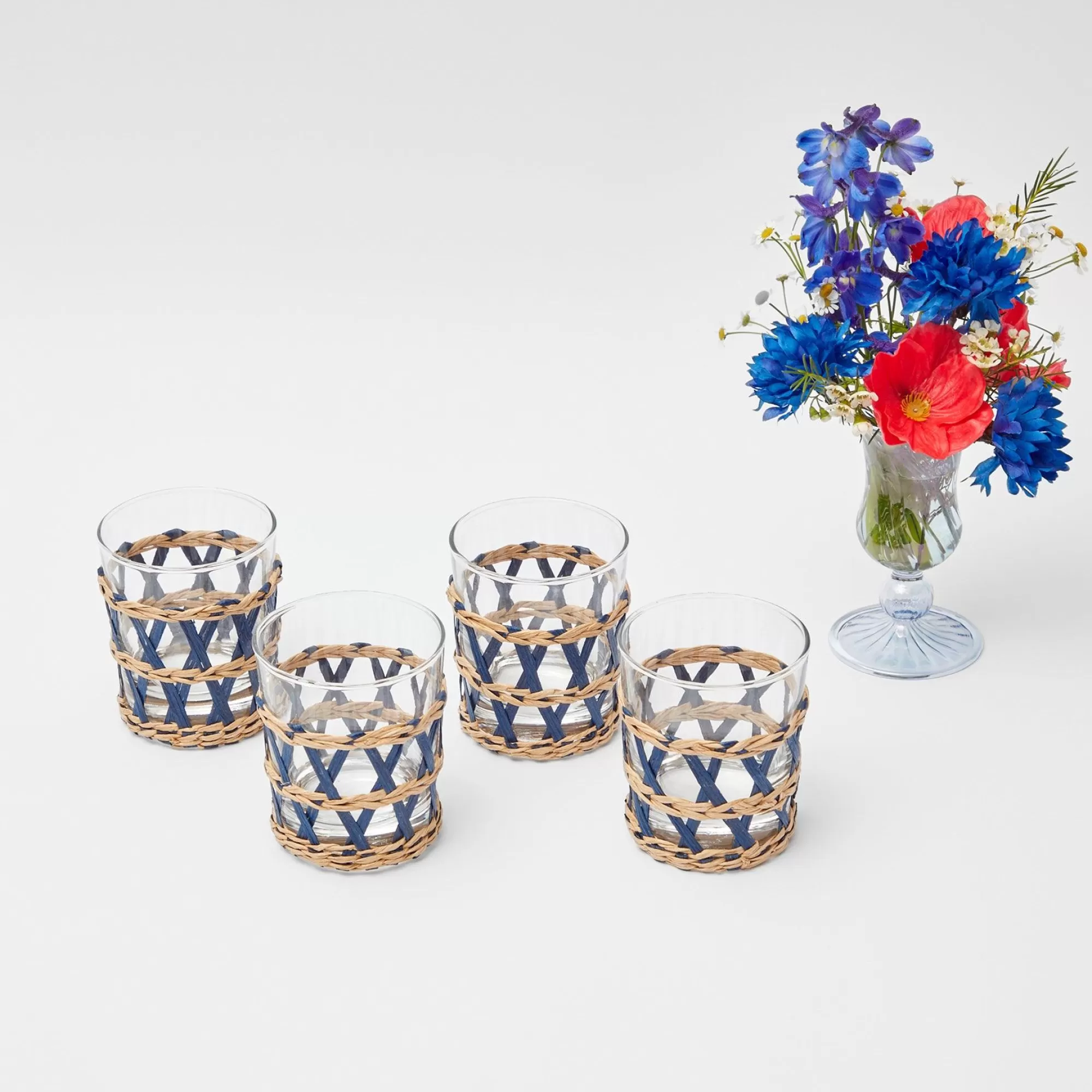 Shop Ink Raffia Water Glasses (Set Of 4) Glasses