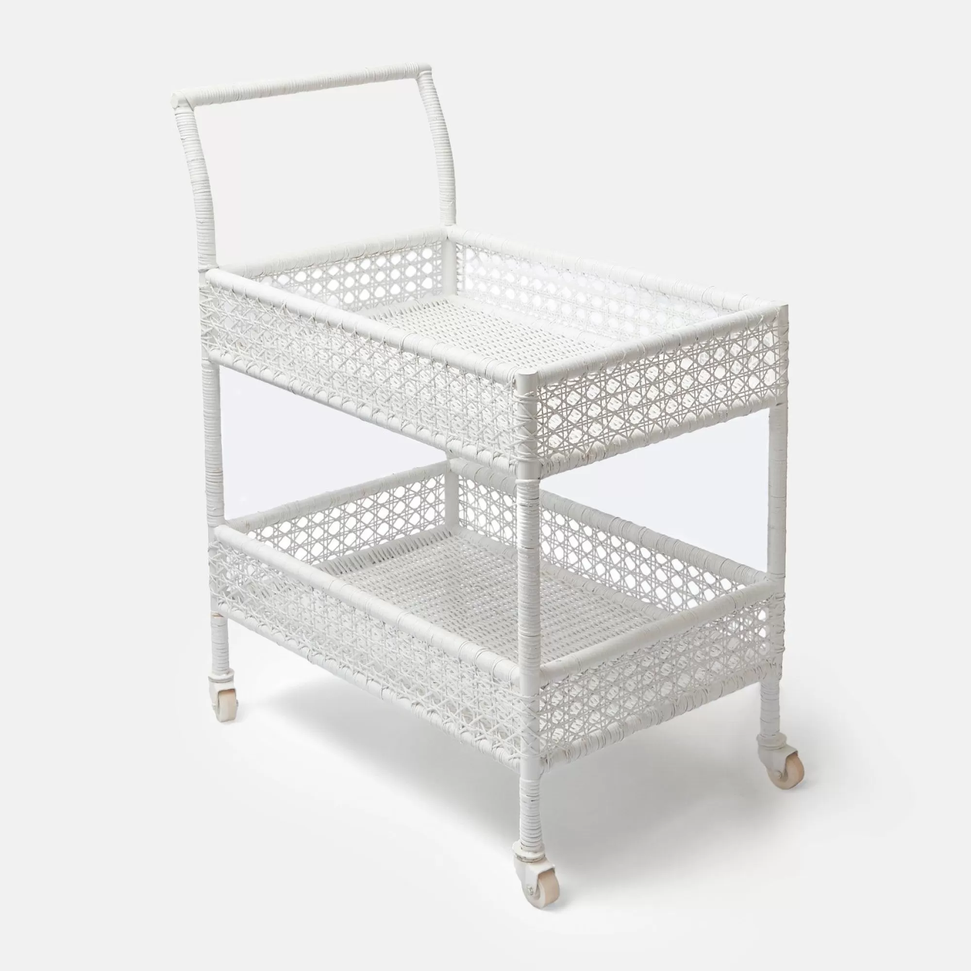 Fashion Lorenzo White Rattan Bar Cart Rattan Furniture