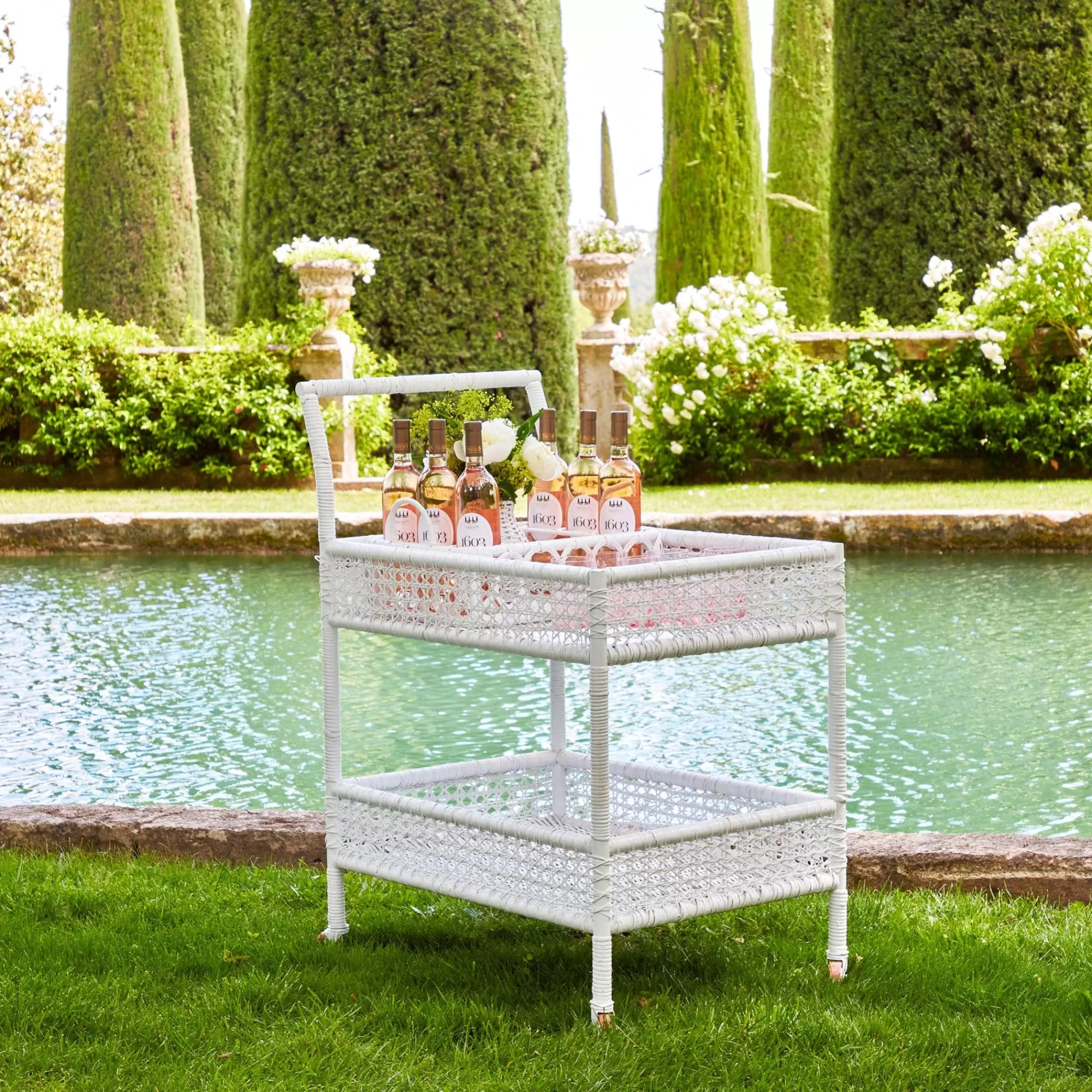 Fashion Lorenzo White Rattan Bar Cart Rattan Furniture