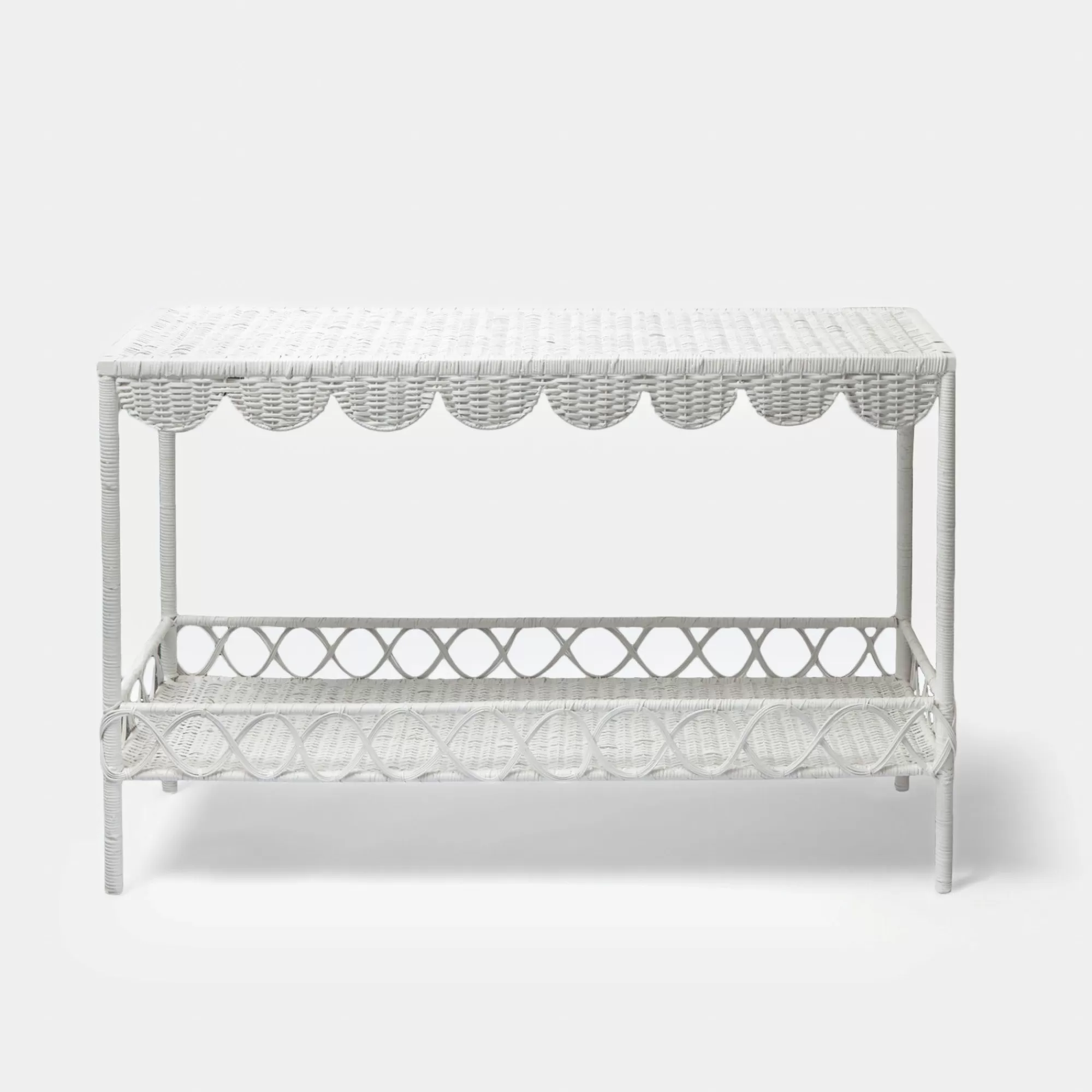 Hot Madeleine White Rattan Scalloped Console Table Rattan Furniture